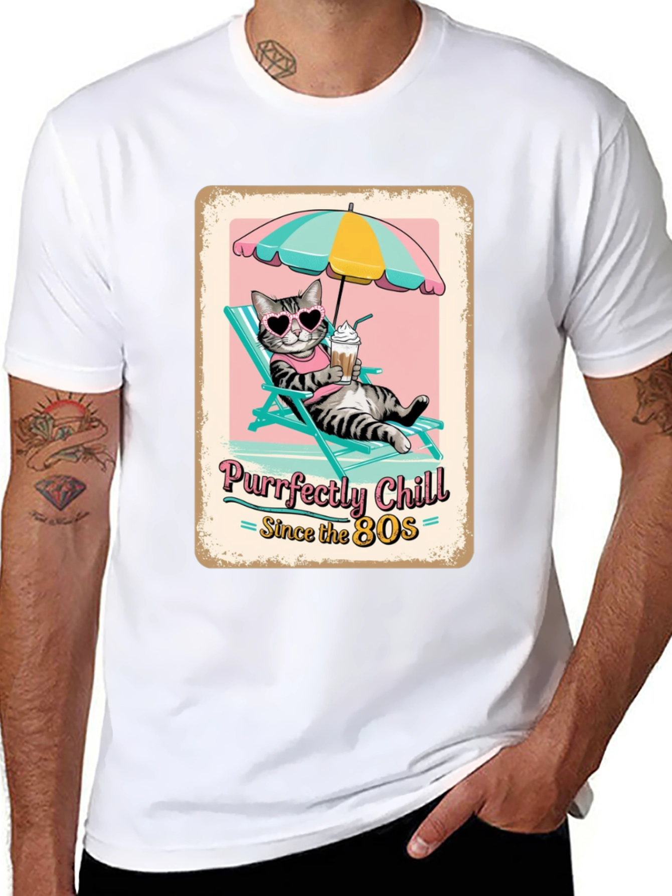 Purrfectly Chill Cat T-Shirt - Retro 80s Style