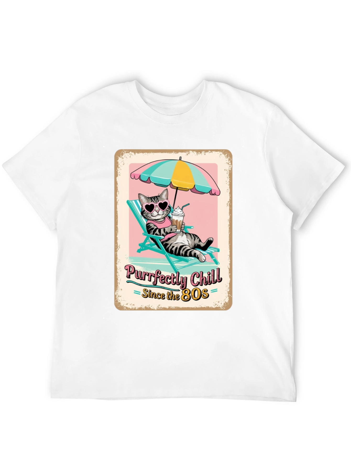 Purrfectly Chill Cat T-Shirt - Retro 80s Style