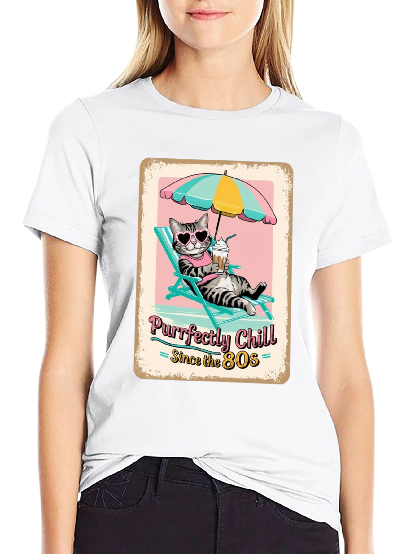 Purrfectly Chill Cat T-Shirt - Retro 80s Style