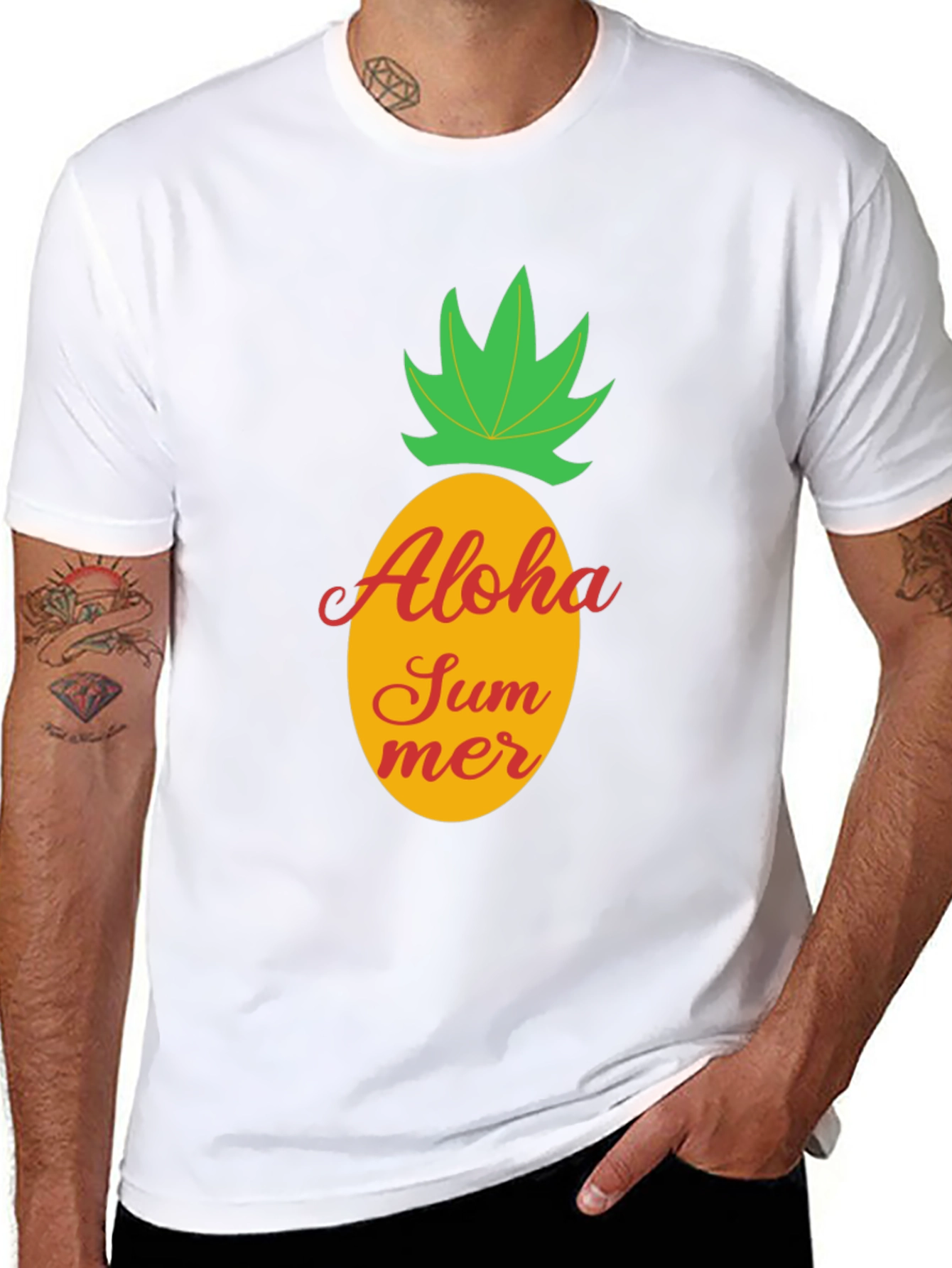 Aloha Summer Pineapple Graphic Tee - Black Cotton T-Shirt
