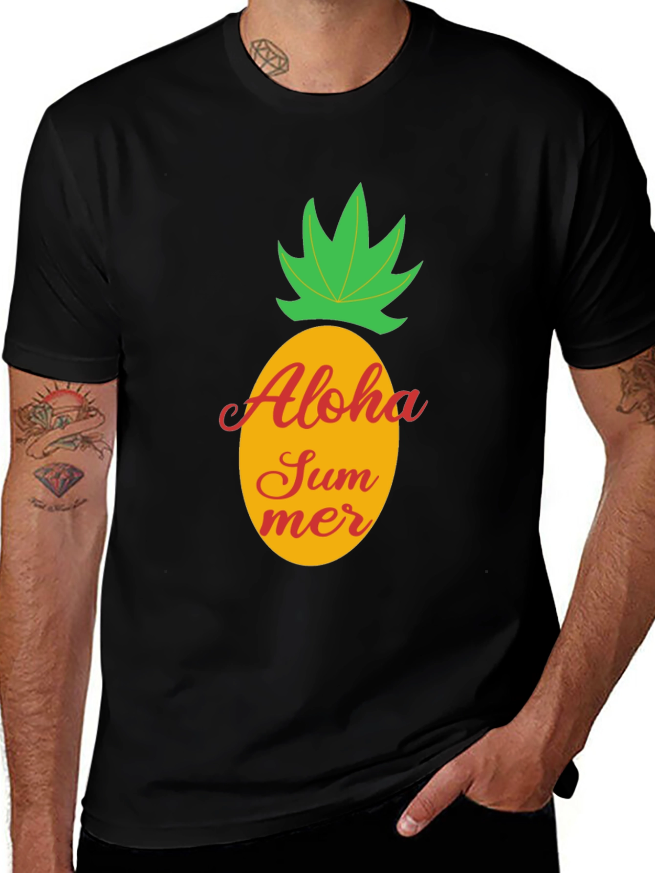 Aloha Summer Pineapple Graphic Tee - Black Cotton T-Shirt