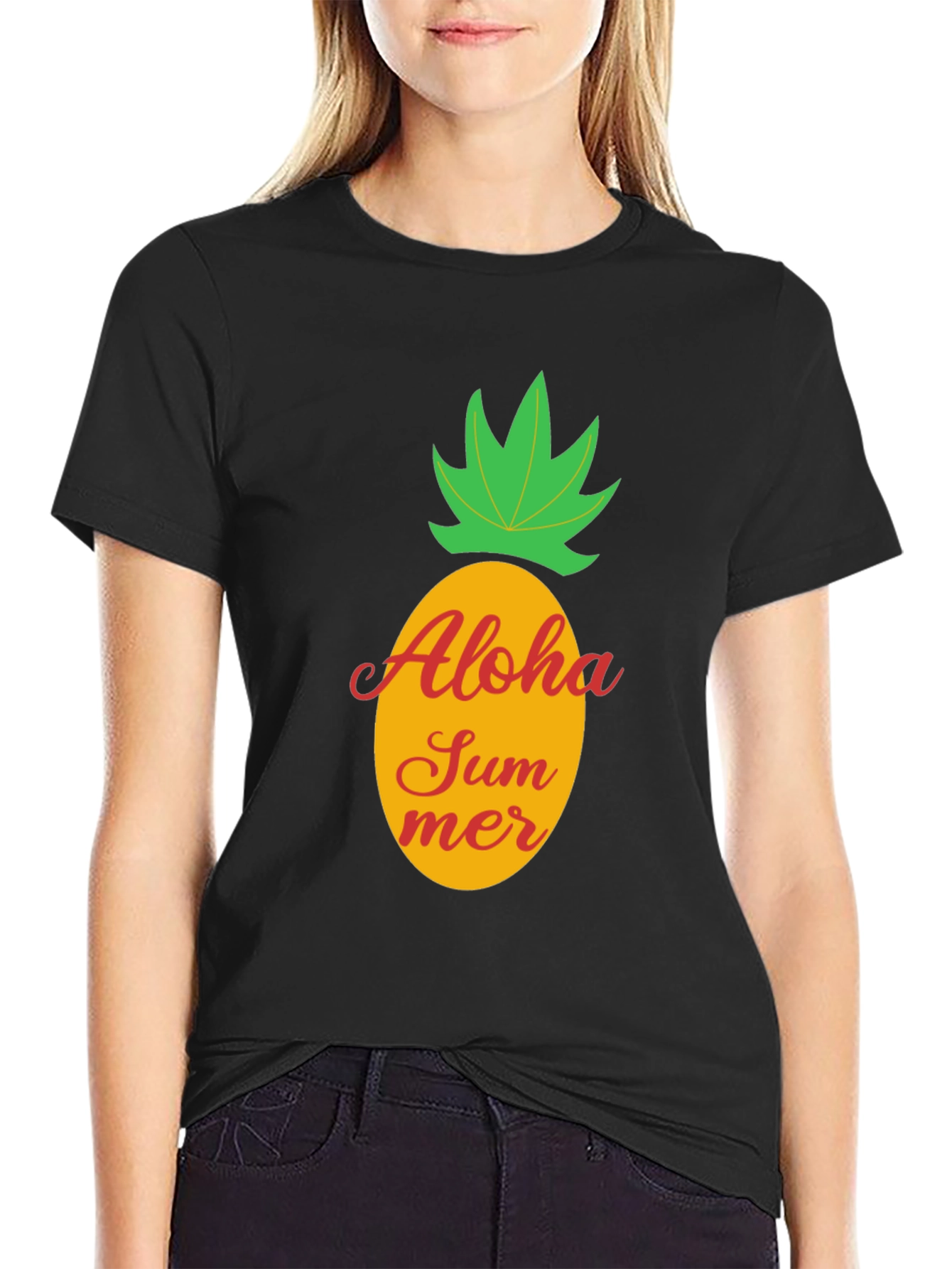 Aloha Summer Pineapple Graphic Tee - Black Cotton T-Shirt