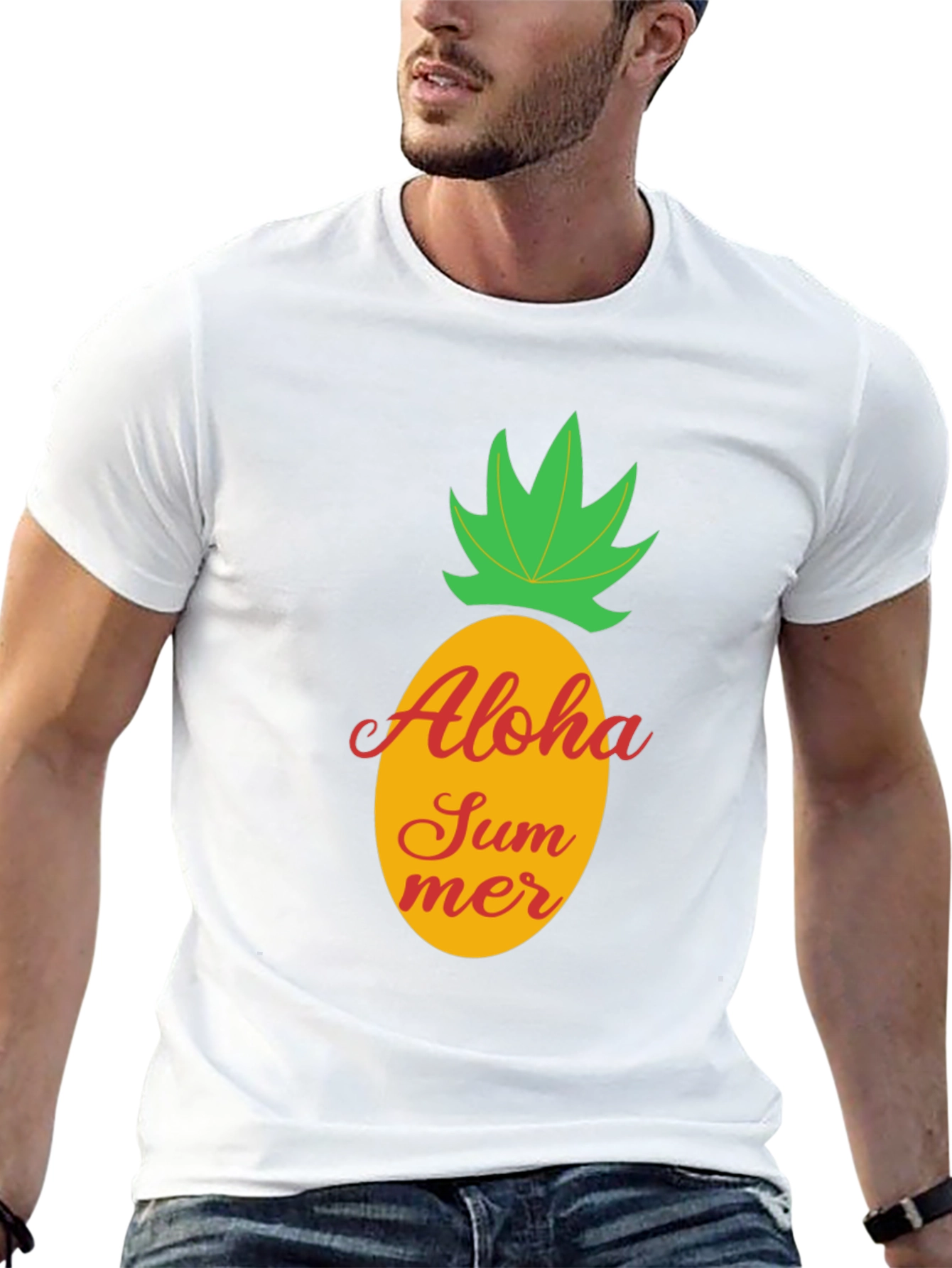 Aloha Summer Pineapple Graphic Tee - Black Cotton T-Shirt