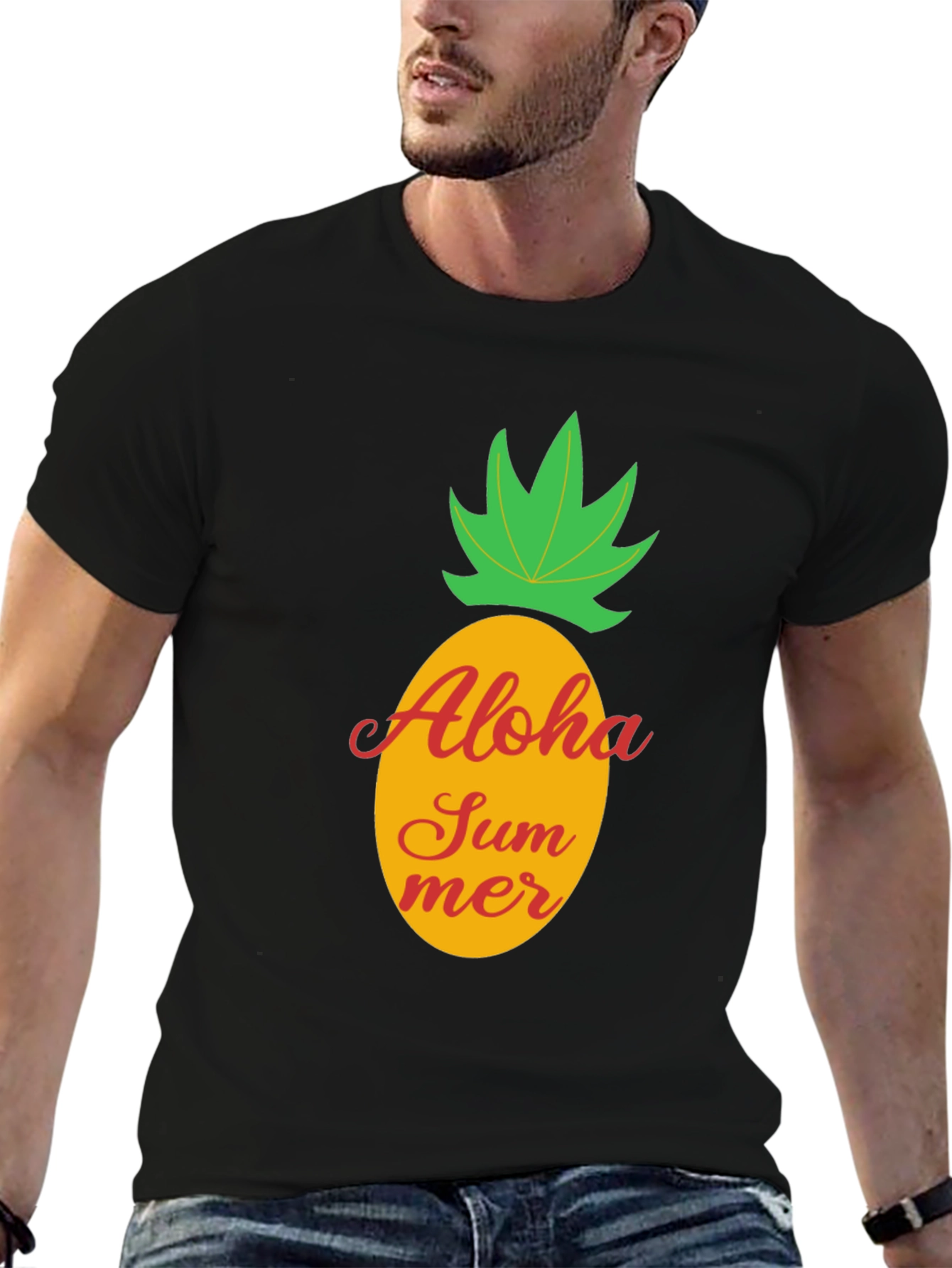 Aloha Summer Pineapple Graphic Tee - Black Cotton T-Shirt