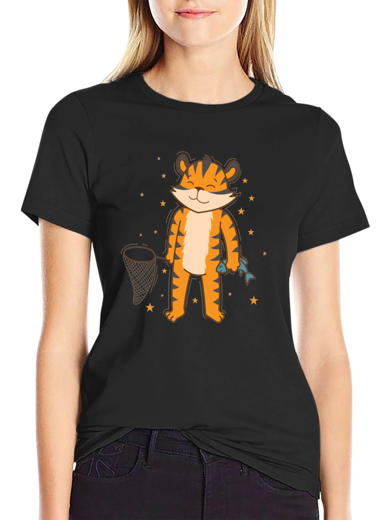 Cartoon Tiger Fishing T-Shirt