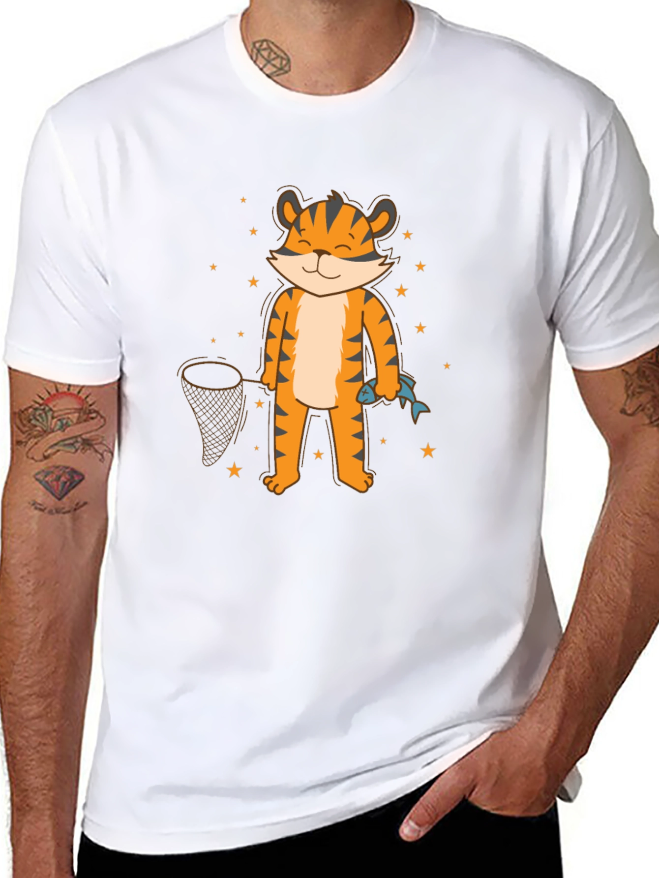 Cartoon Tiger Fishing T-Shirt