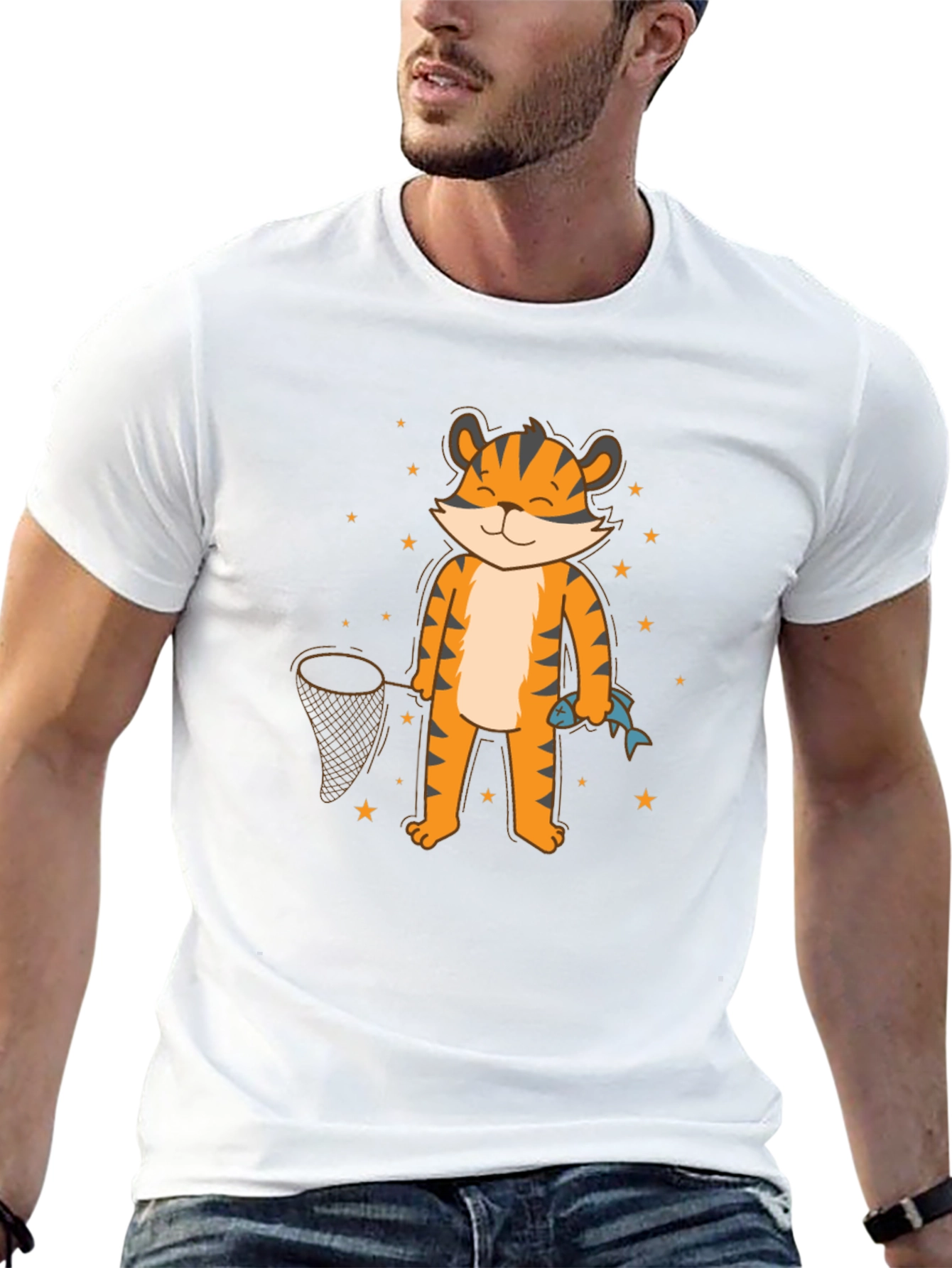 Cartoon Tiger Fishing T-Shirt
