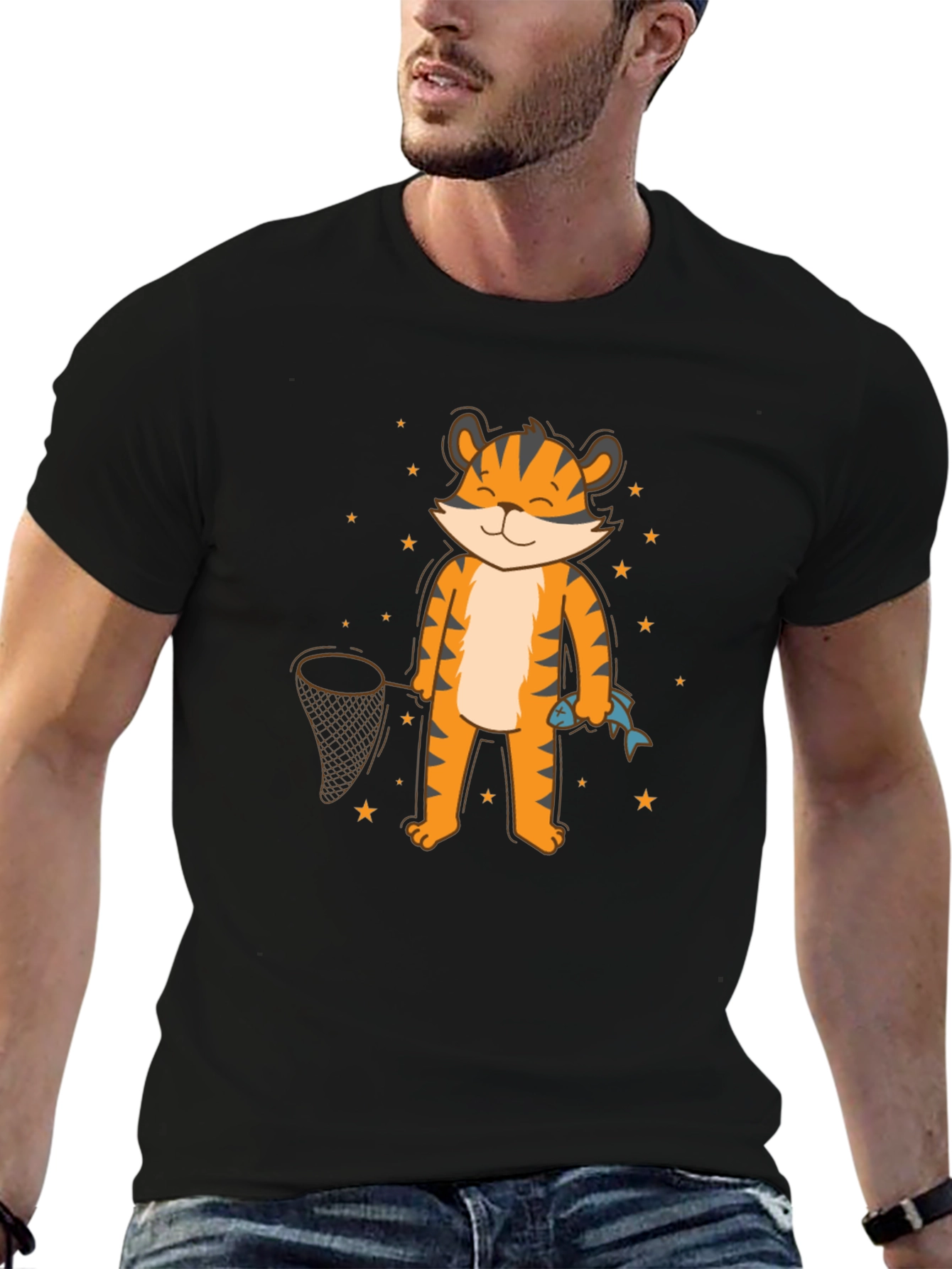 Cartoon Tiger Fishing T-Shirt
