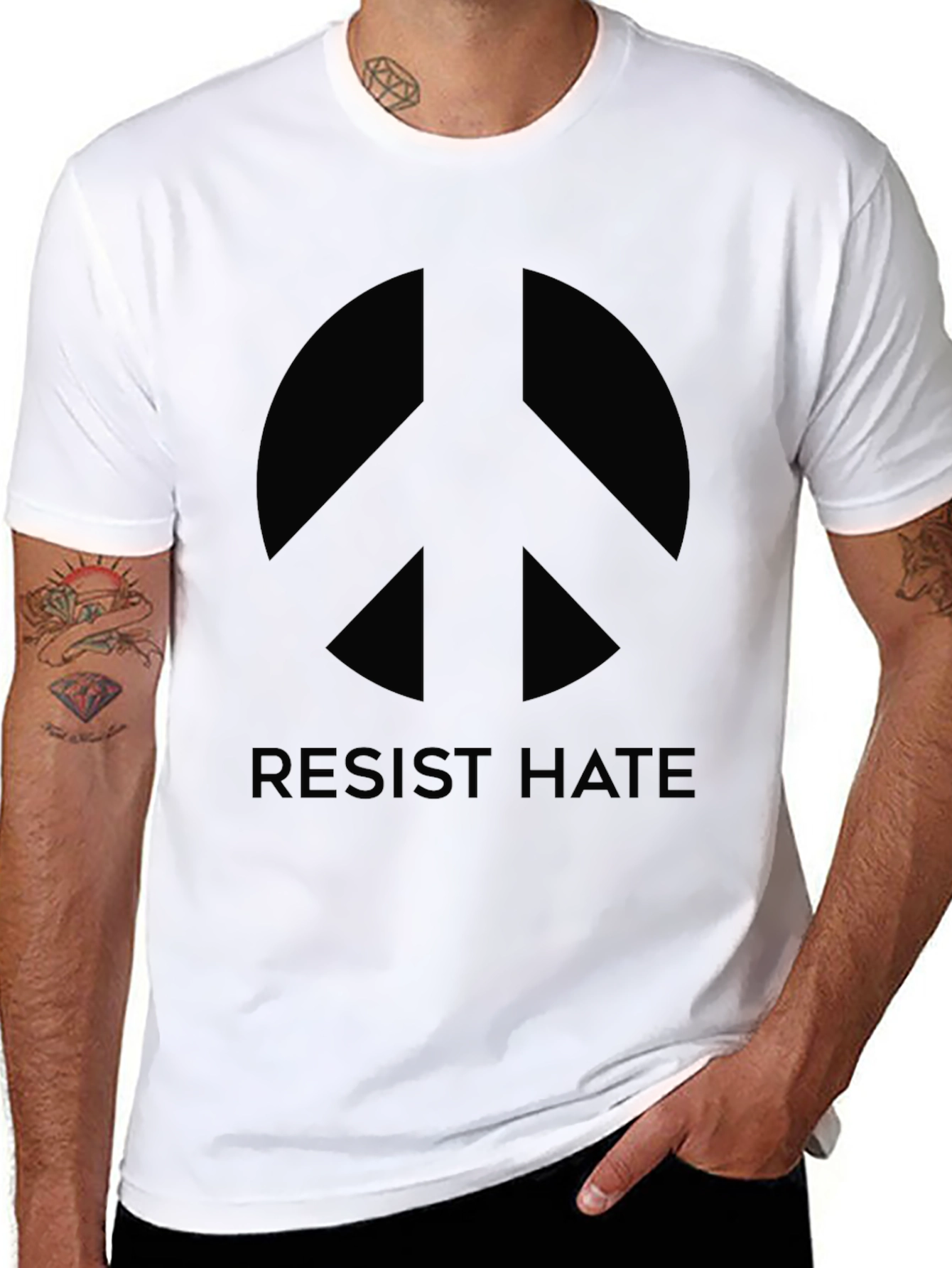 Resist Hate Peace Sign Graphic T-Shirt