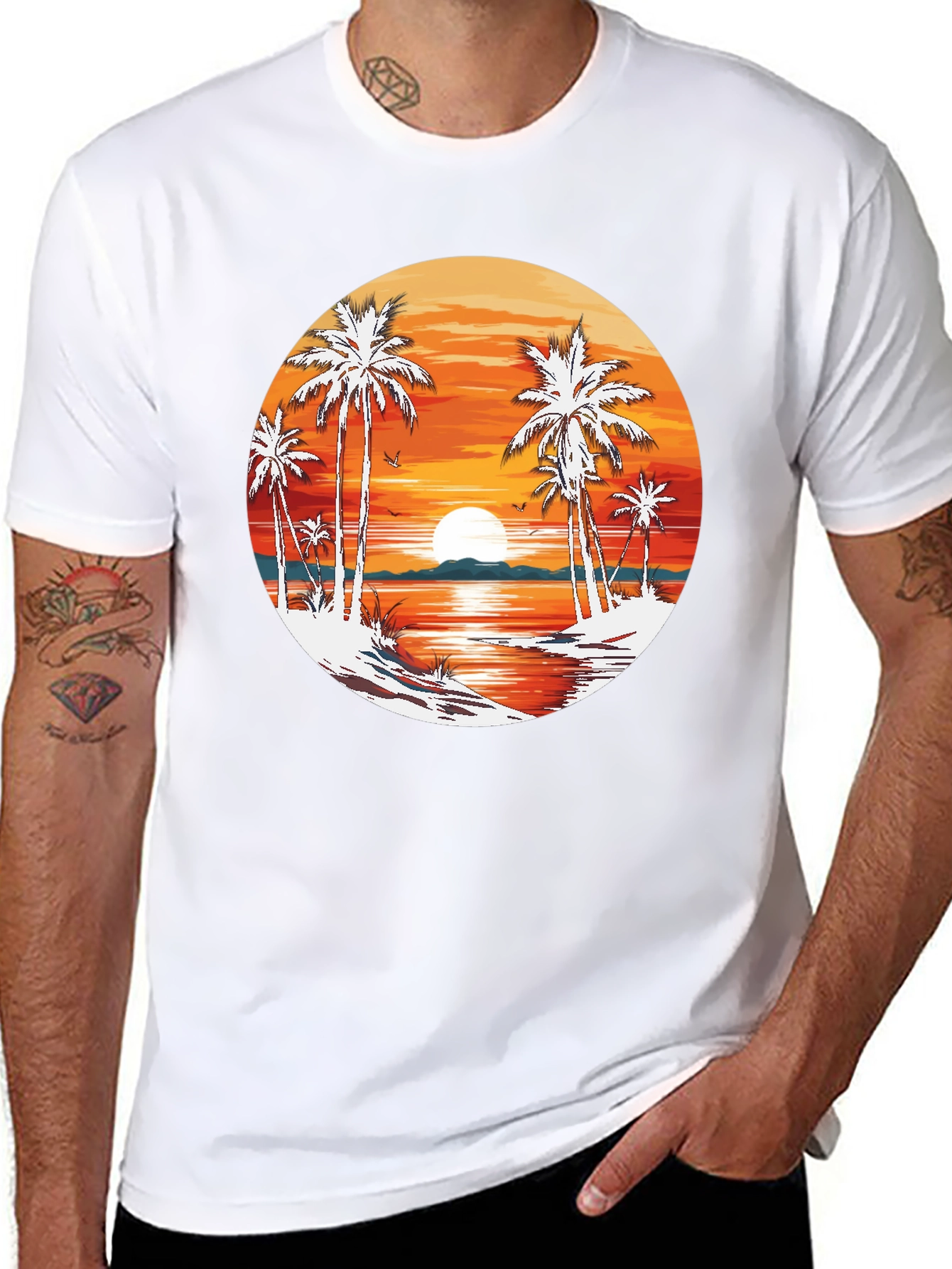 Tropical Sunset Palm Tree Graphic T-Shirt