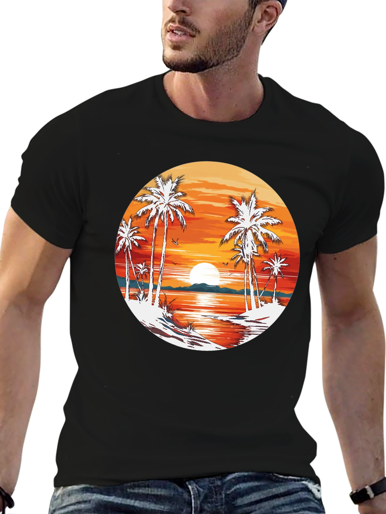 Tropical Sunset Palm Tree Graphic T-Shirt