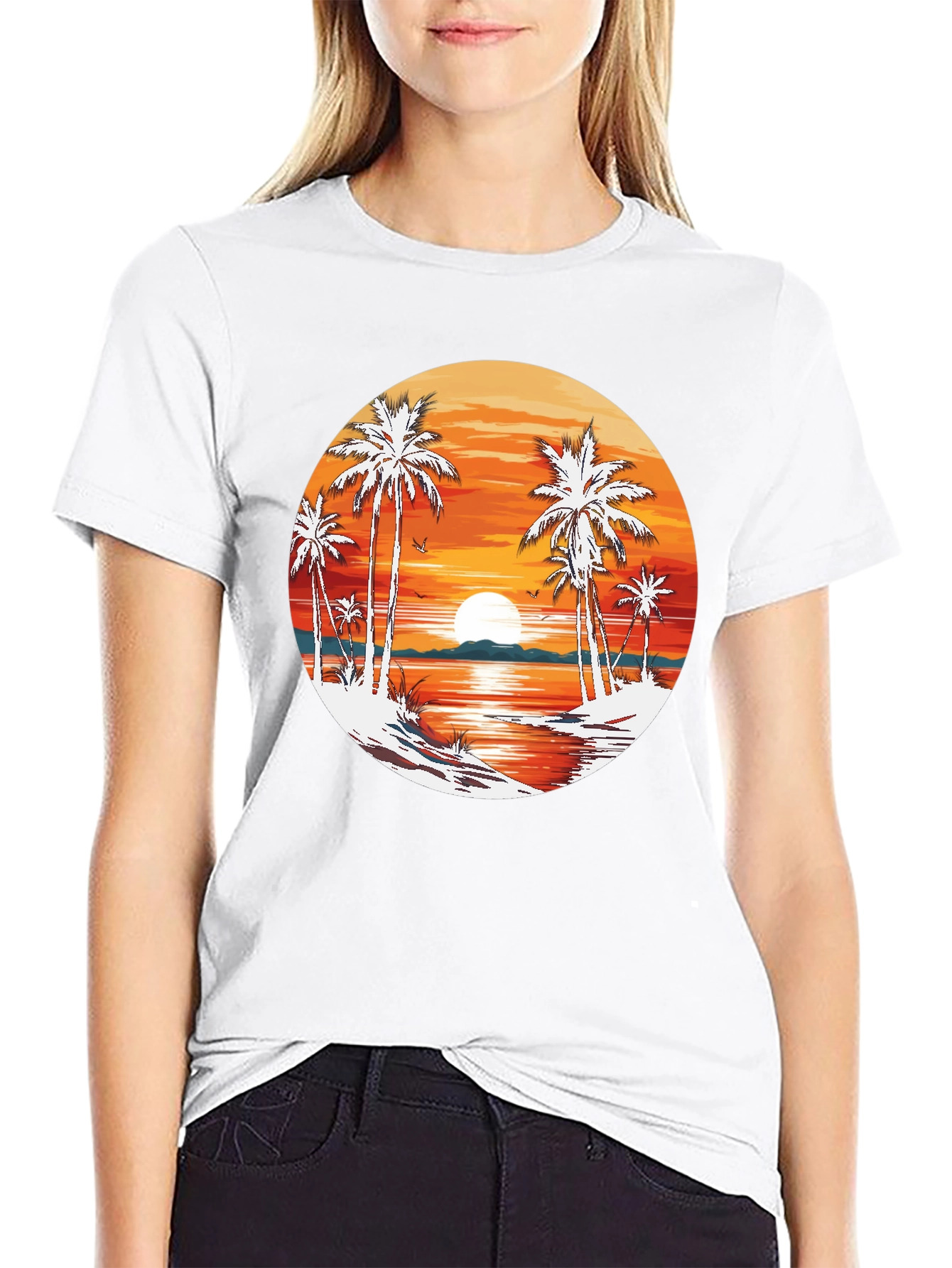 Tropical Sunset Palm Tree Graphic T-Shirt