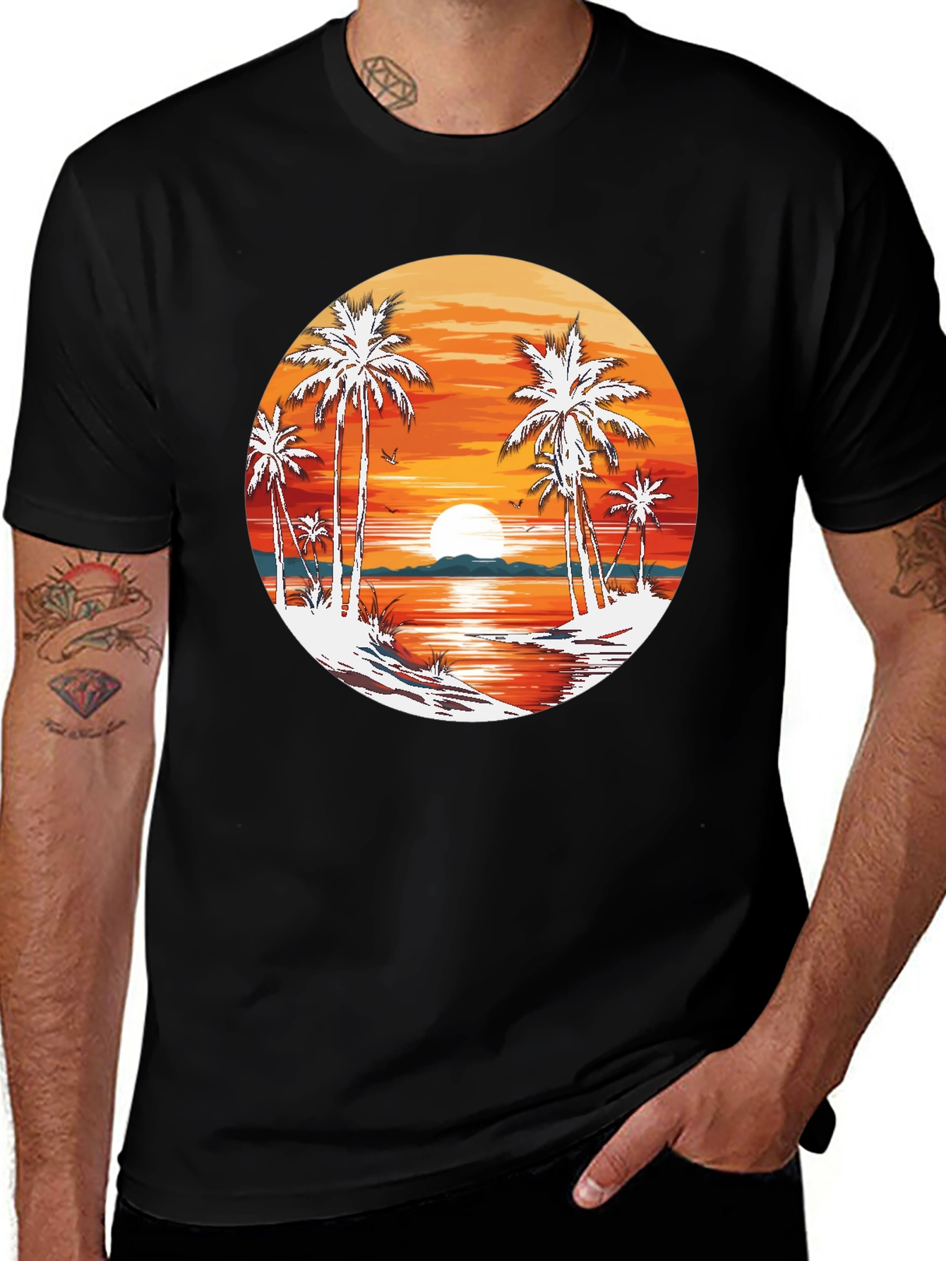Tropical Sunset Palm Tree Graphic T-Shirt