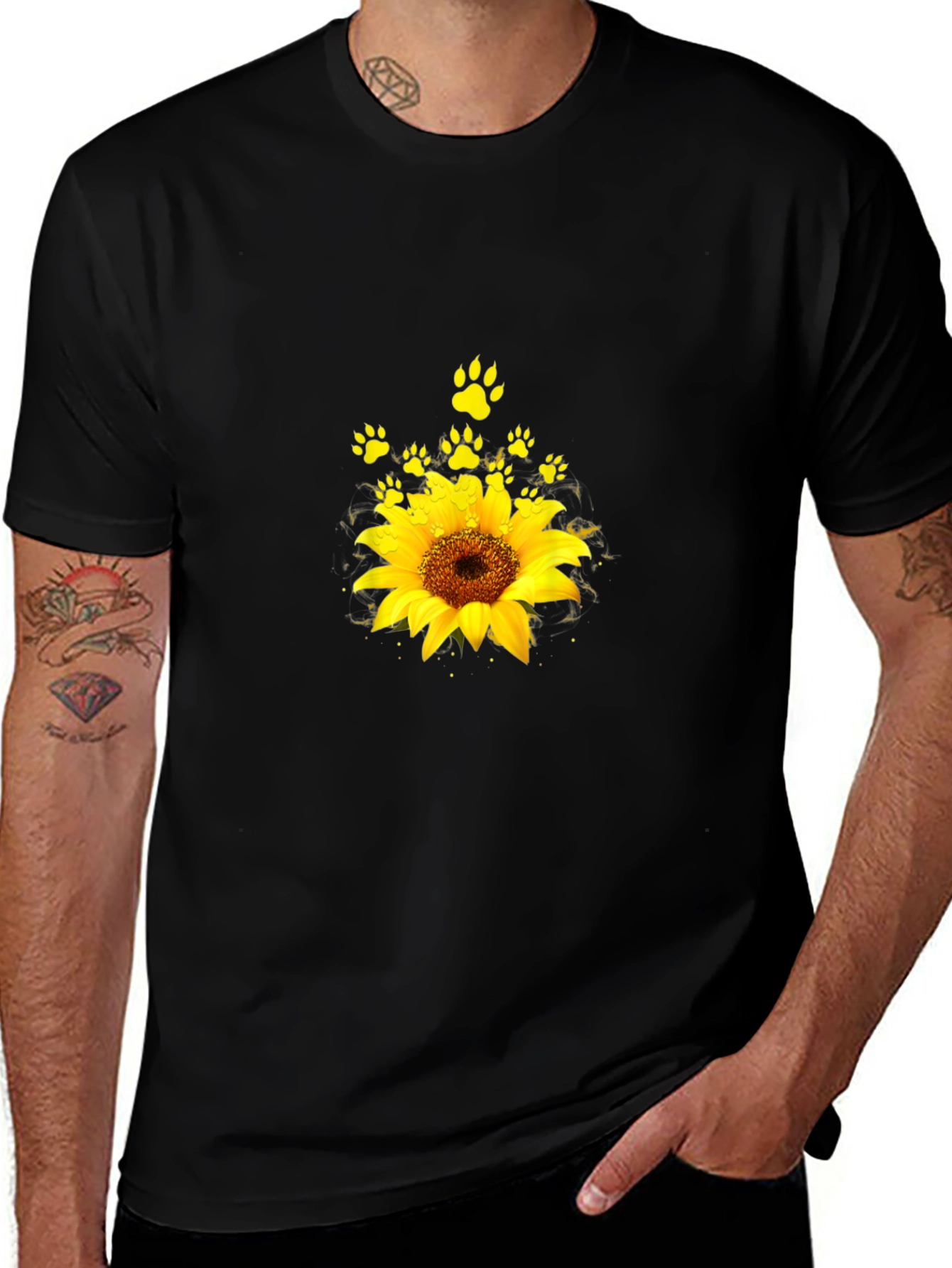 Sunflower Paw Print Graphic T-Shirt