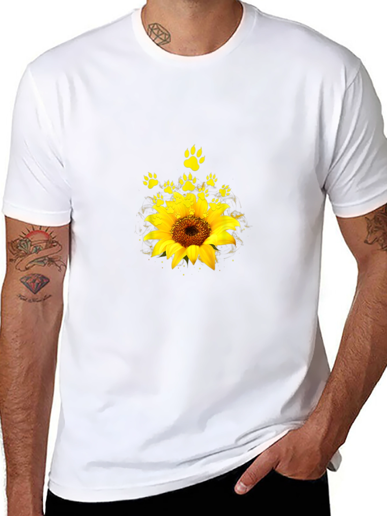 Sunflower Paw Print Graphic T-Shirt