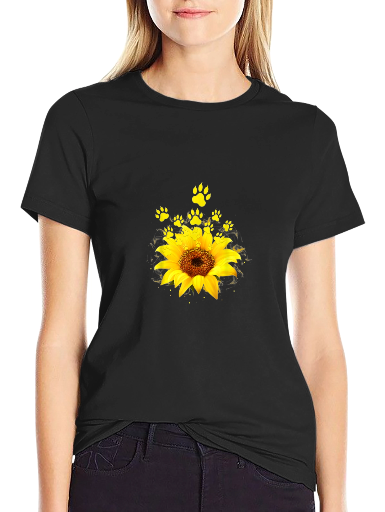 Sunflower Paw Print Graphic T-Shirt