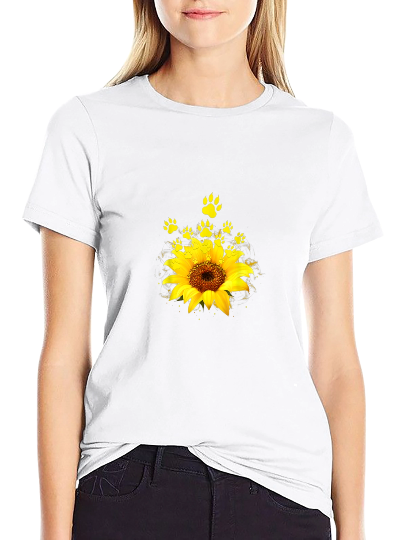 Sunflower Paw Print Graphic T-Shirt