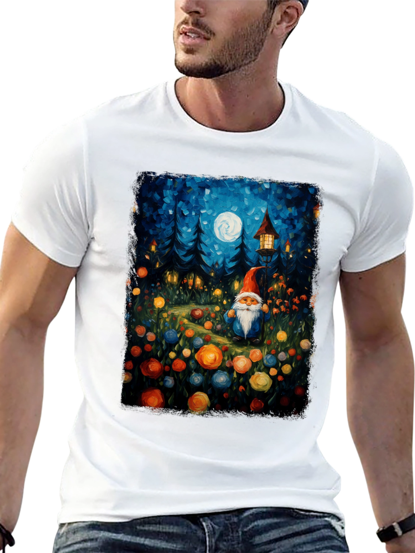 Whimsical Gnome T-Shirt - Forest Moonlit Design