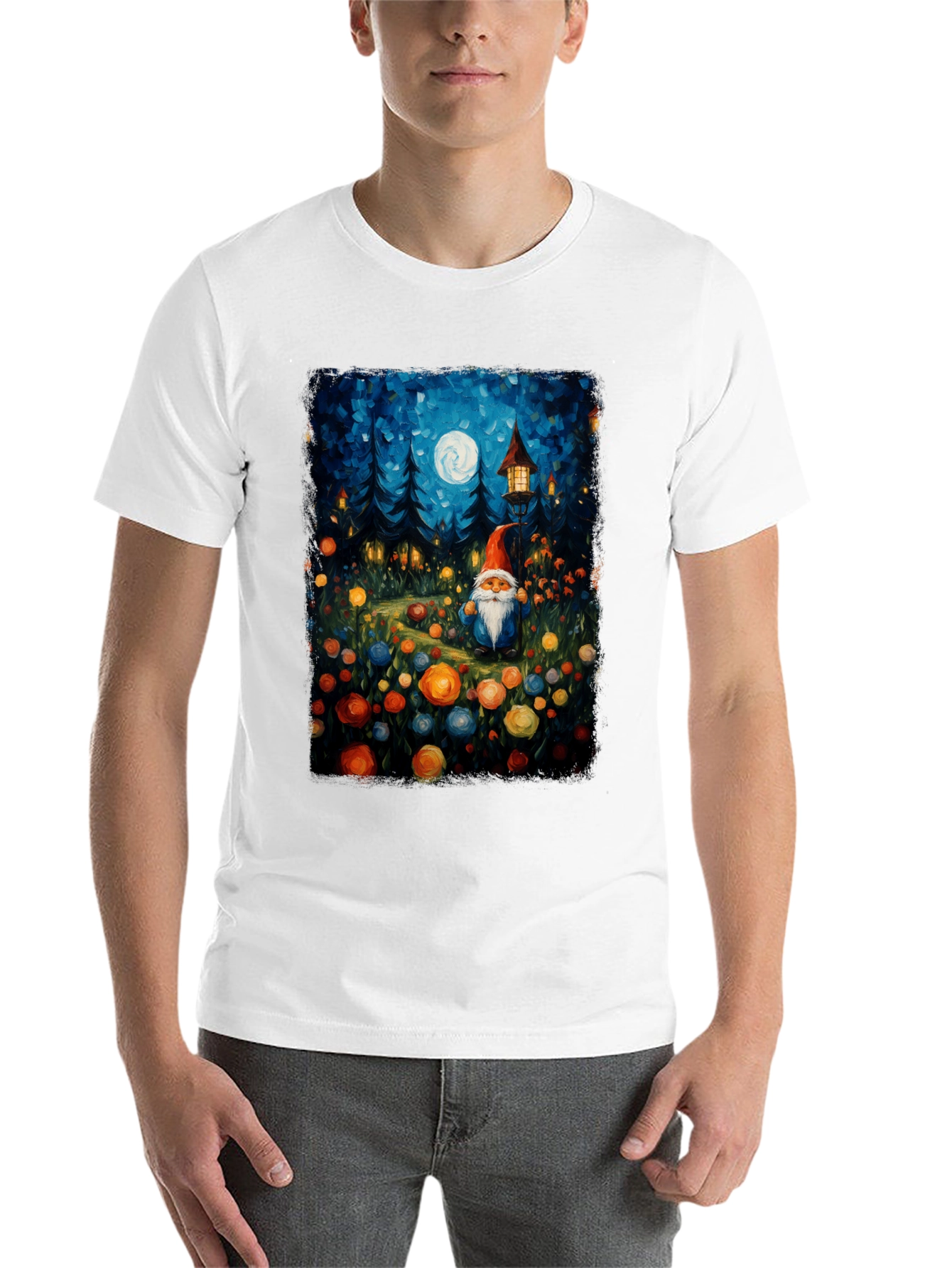 Whimsical Gnome T-Shirt - Forest Moonlit Design