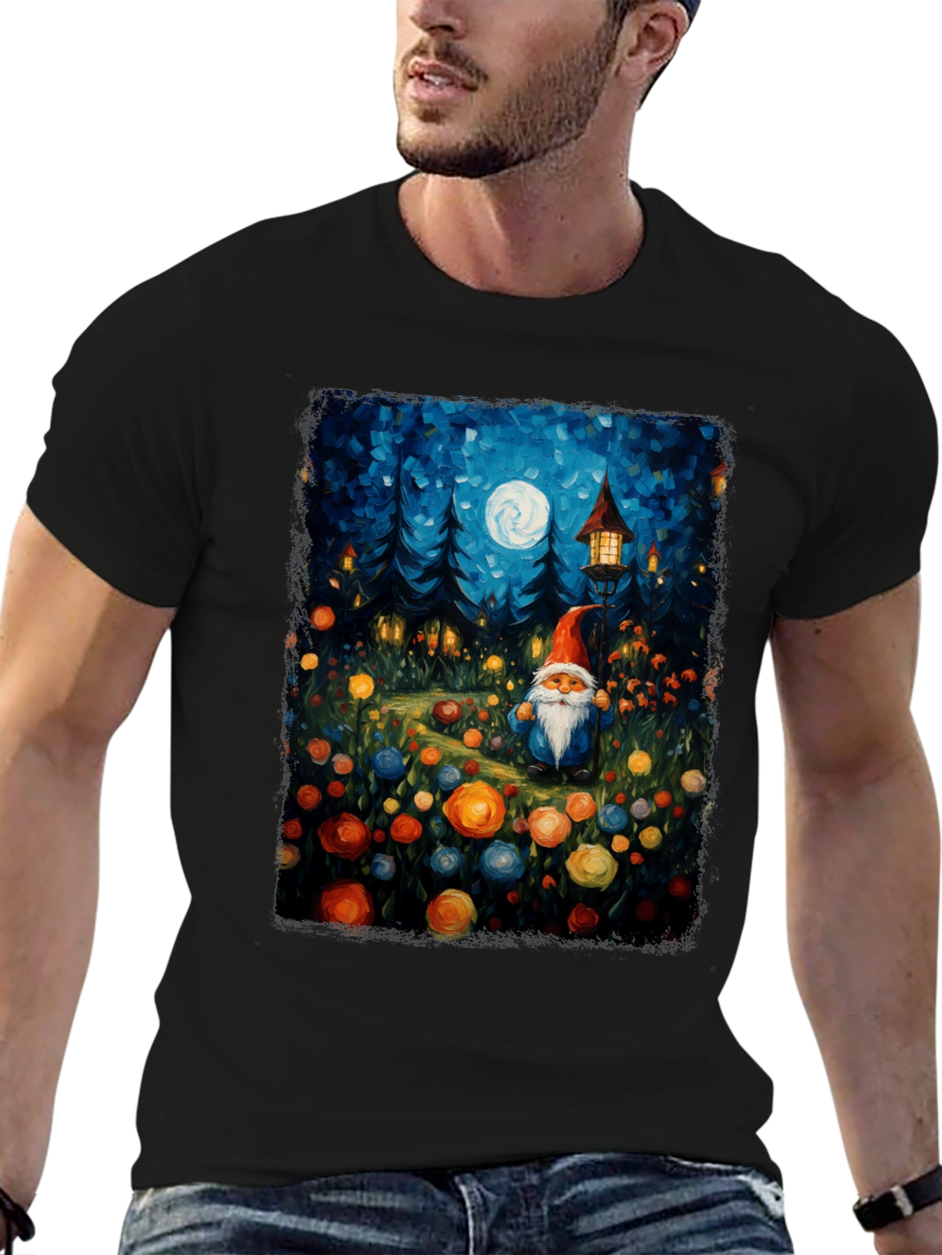 Whimsical Gnome T-Shirt - Forest Moonlit Design