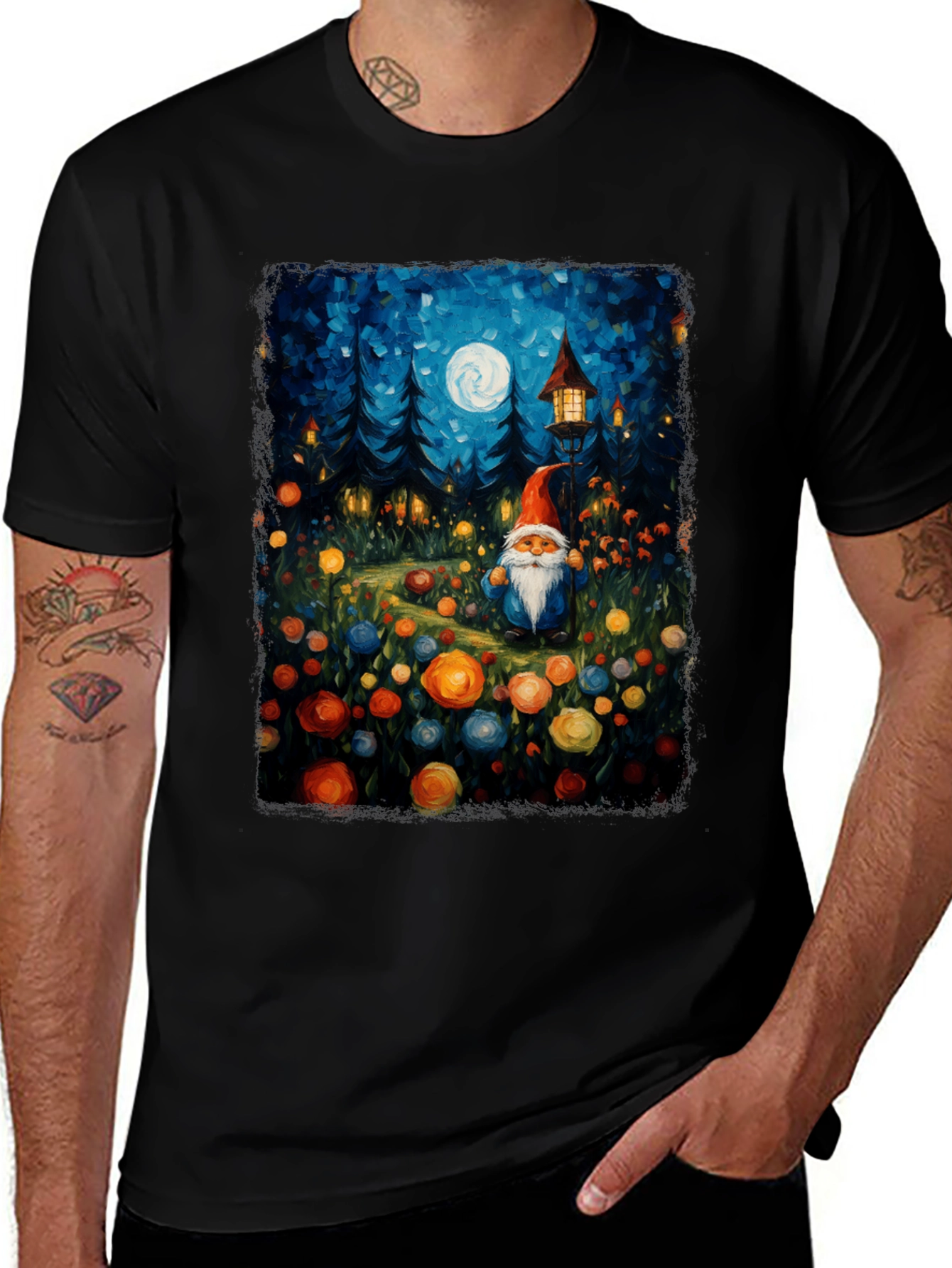 Whimsical Gnome T-Shirt - Forest Moonlit Design