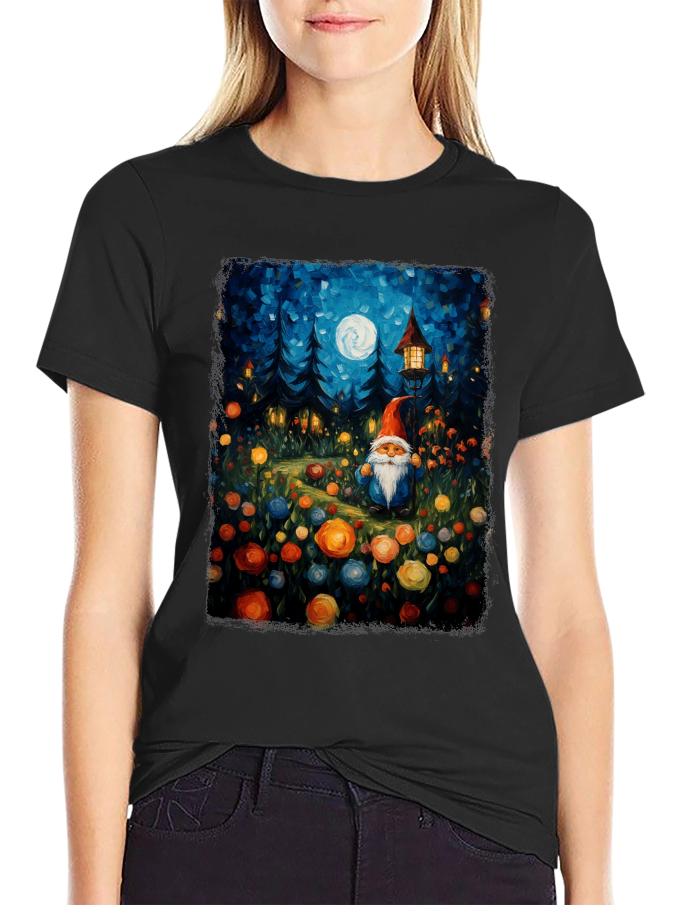 Whimsical Gnome T-Shirt - Forest Moonlit Design