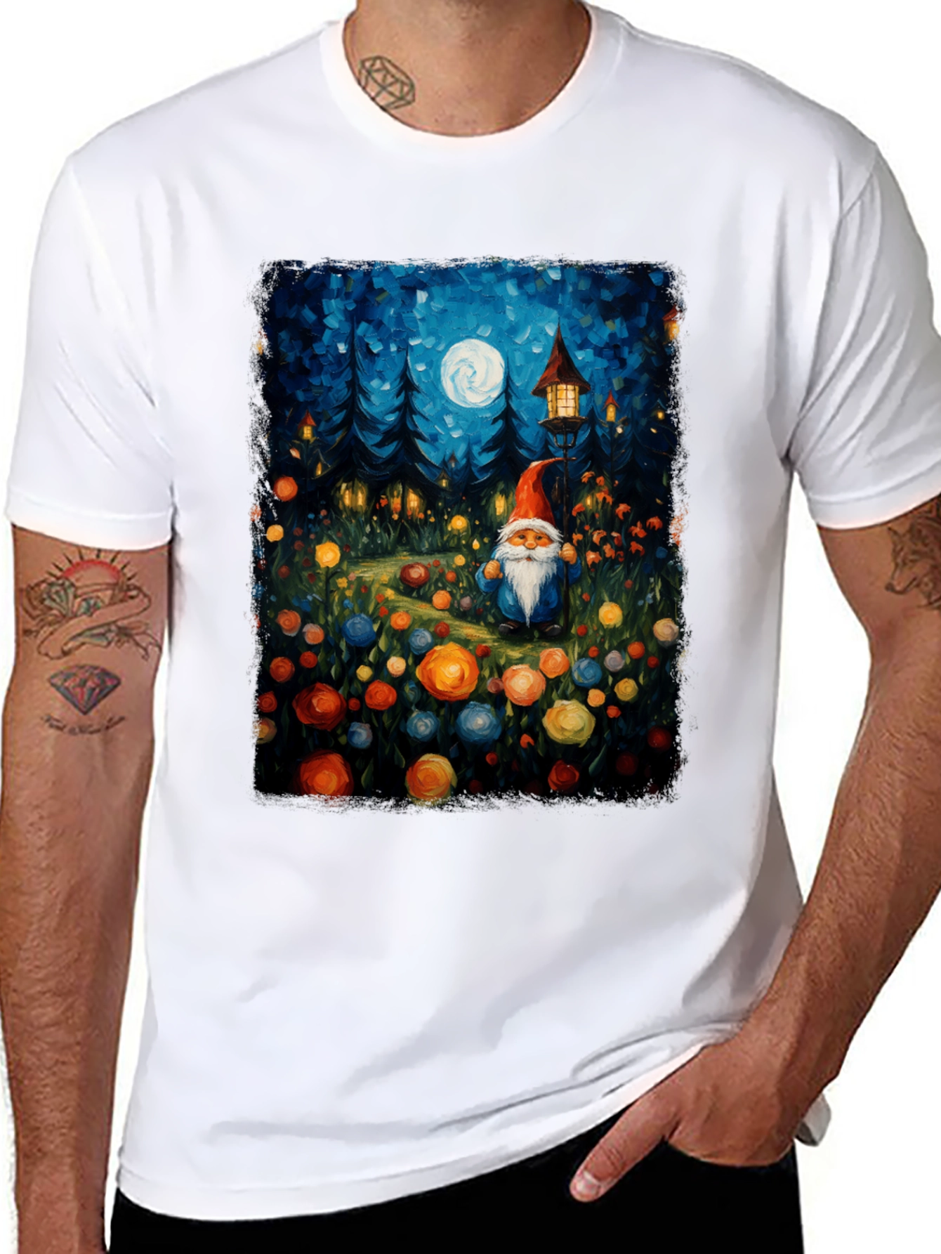 Whimsical Gnome T-Shirt - Forest Moonlit Design