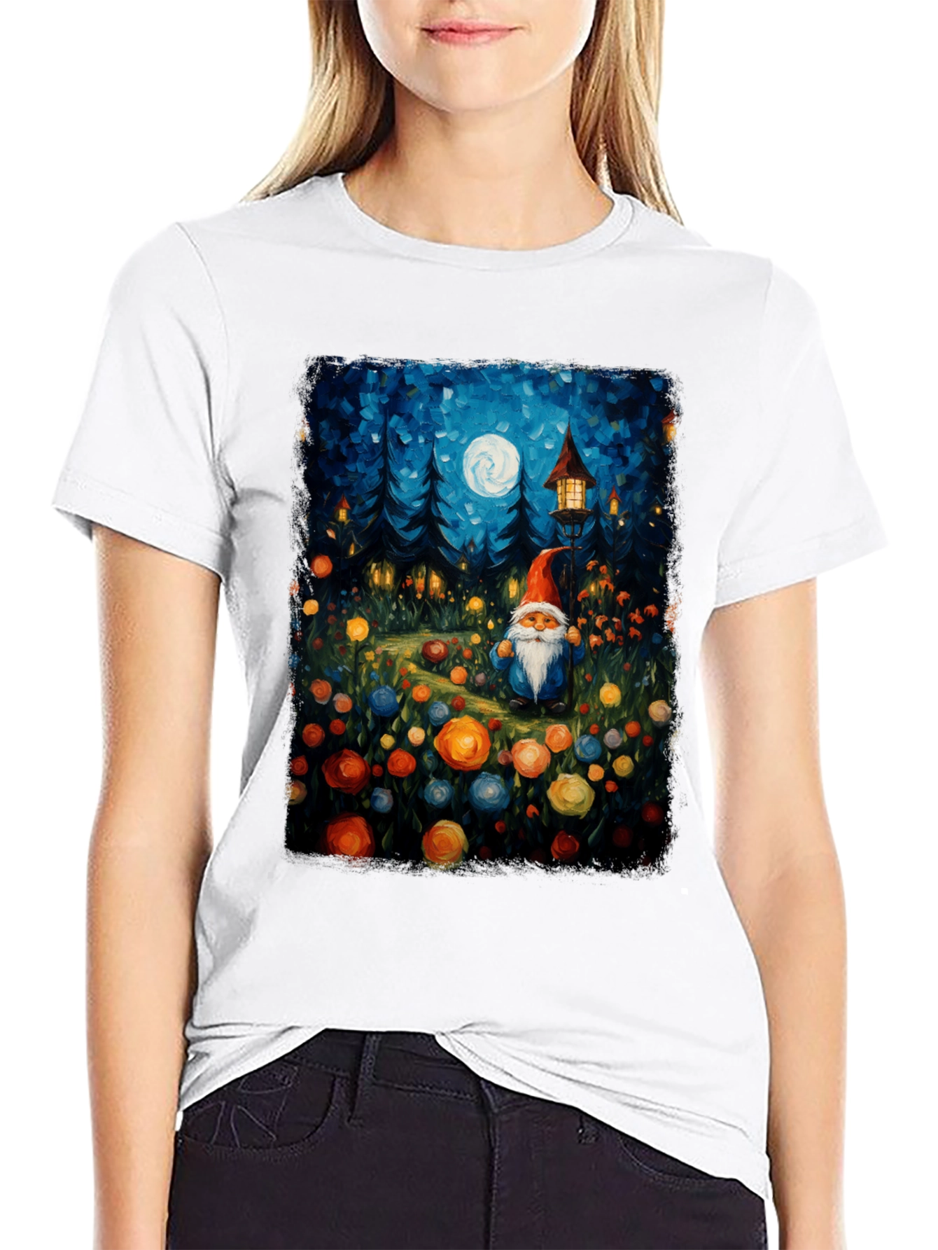 Whimsical Gnome T-Shirt - Forest Moonlit Design