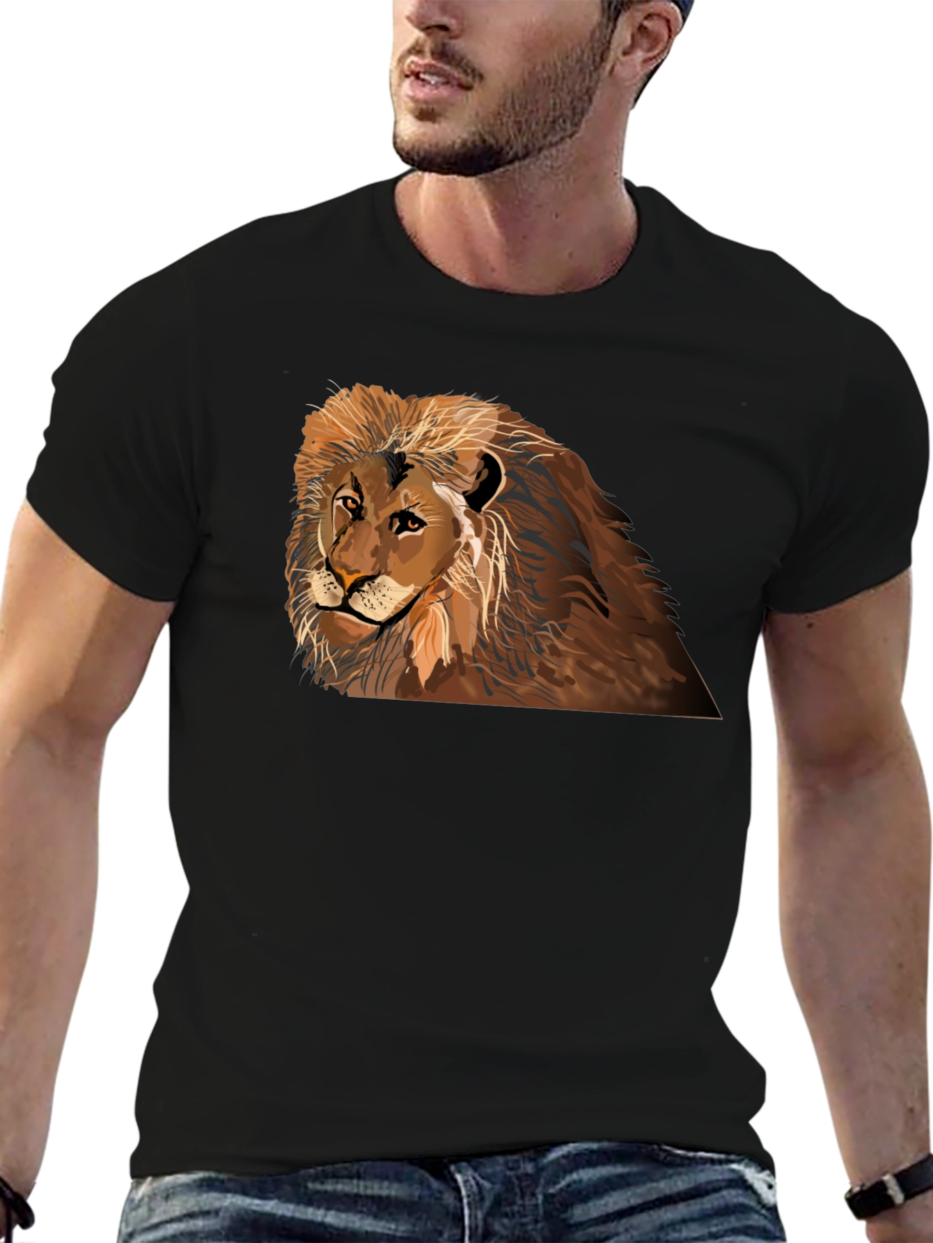 Lion Graphic T-Shirt - Black Crew Neck Tee