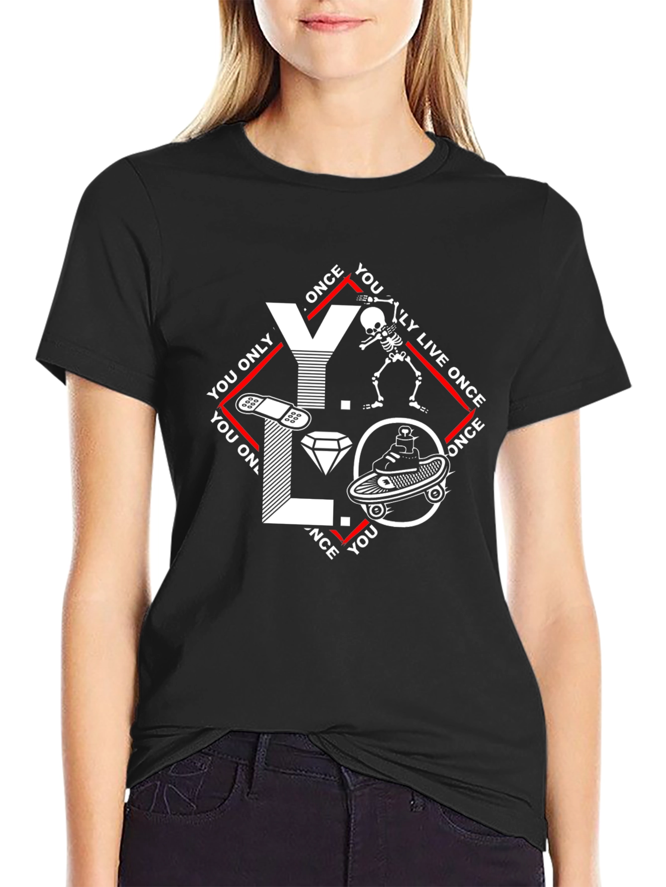 YOLO Black Graphic Tee - Live Once Design