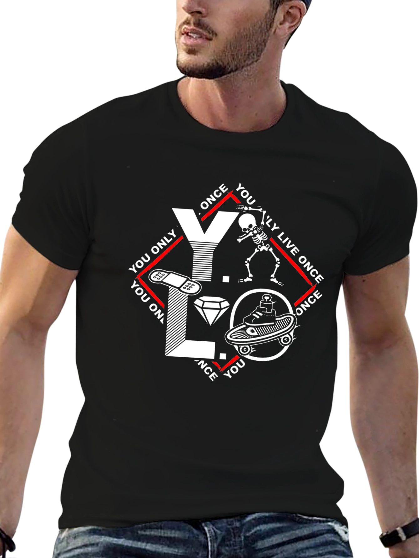 YOLO Black Graphic Tee - Live Once Design