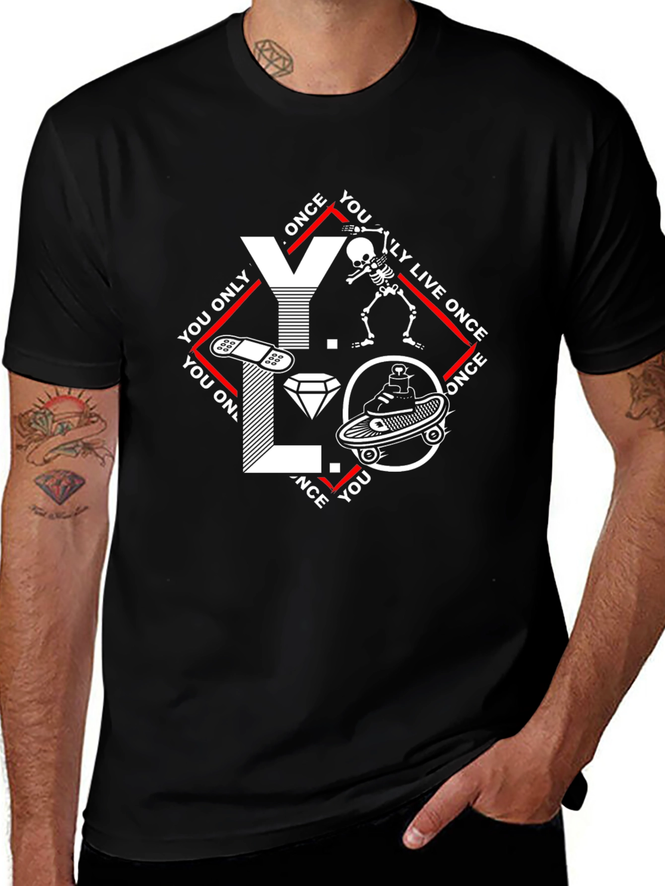 YOLO Black Graphic Tee - Live Once Design
