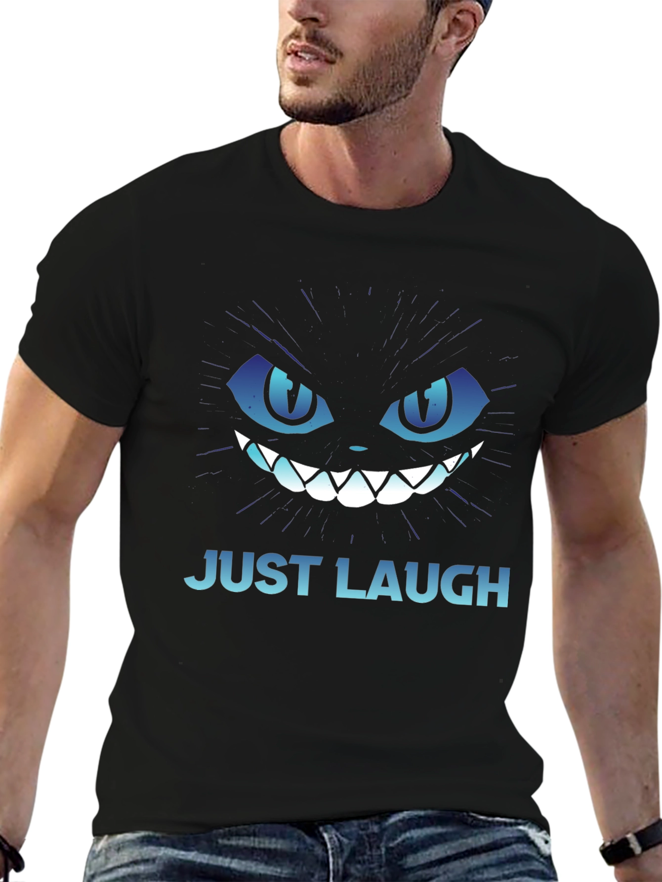 Just Laugh Cat Graphic Tee - Mens Black T-Shirt