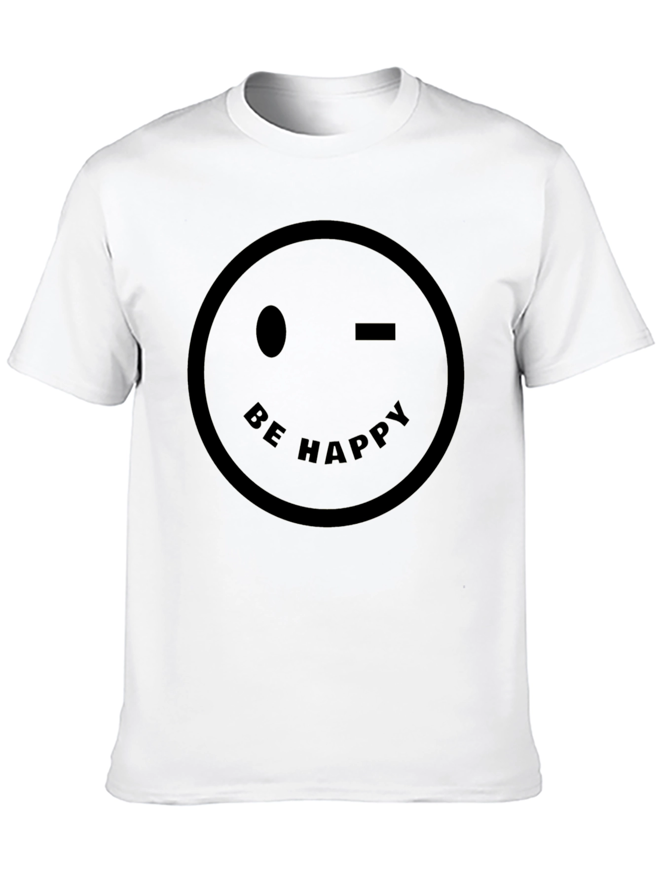 Be Happy Wink Smiley Face Black T-Shirt