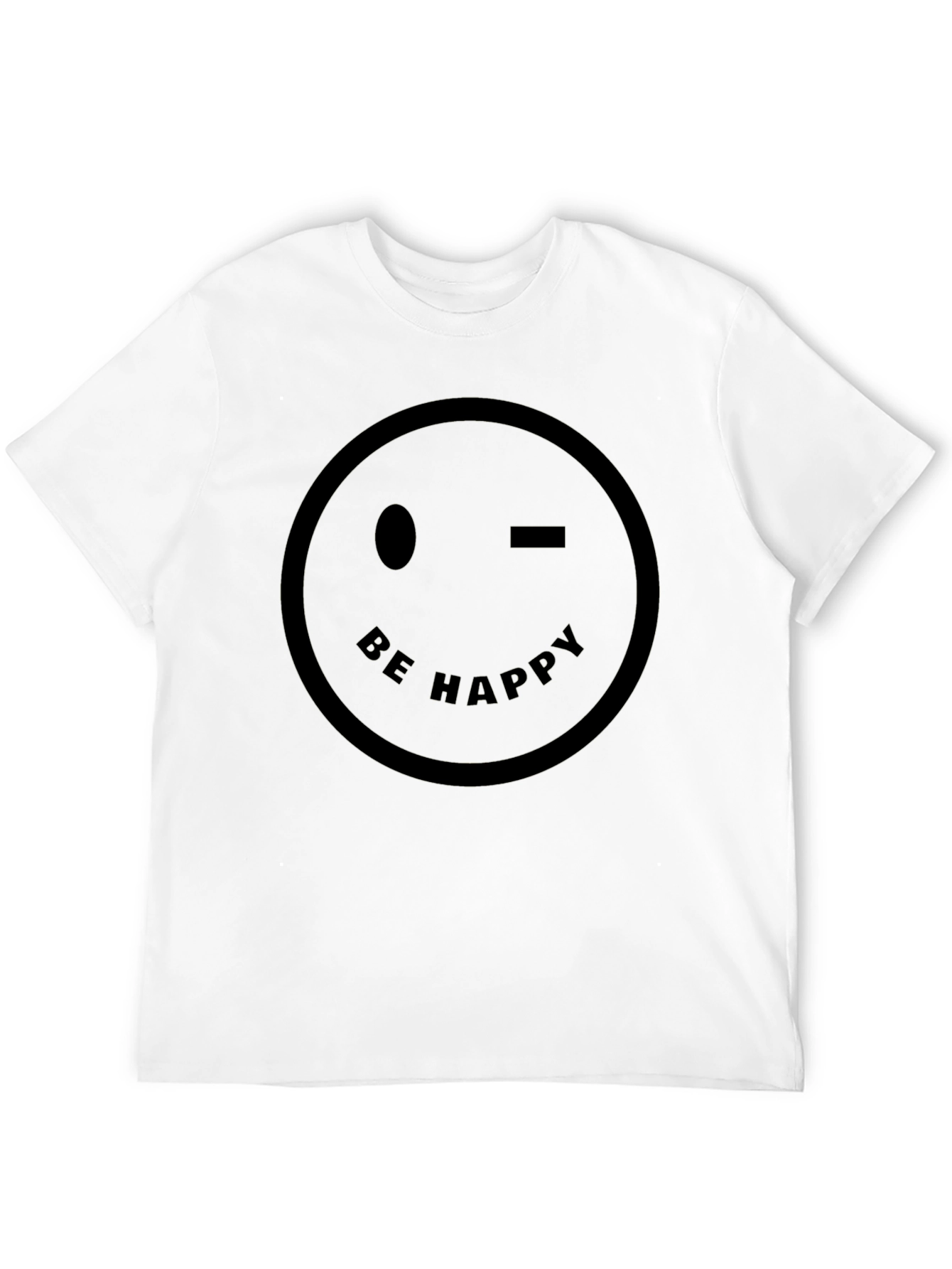 Be Happy Wink Smiley Face Black T-Shirt
