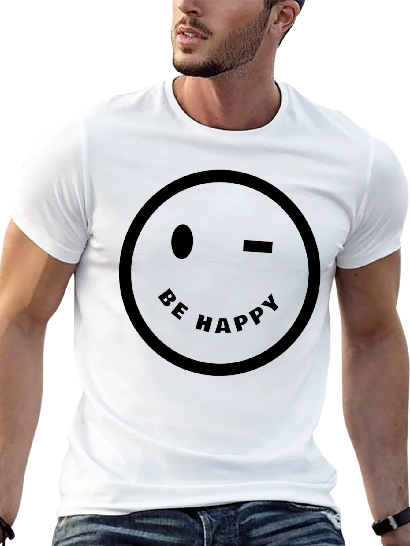 Be Happy Wink Smiley Face Black T-Shirt