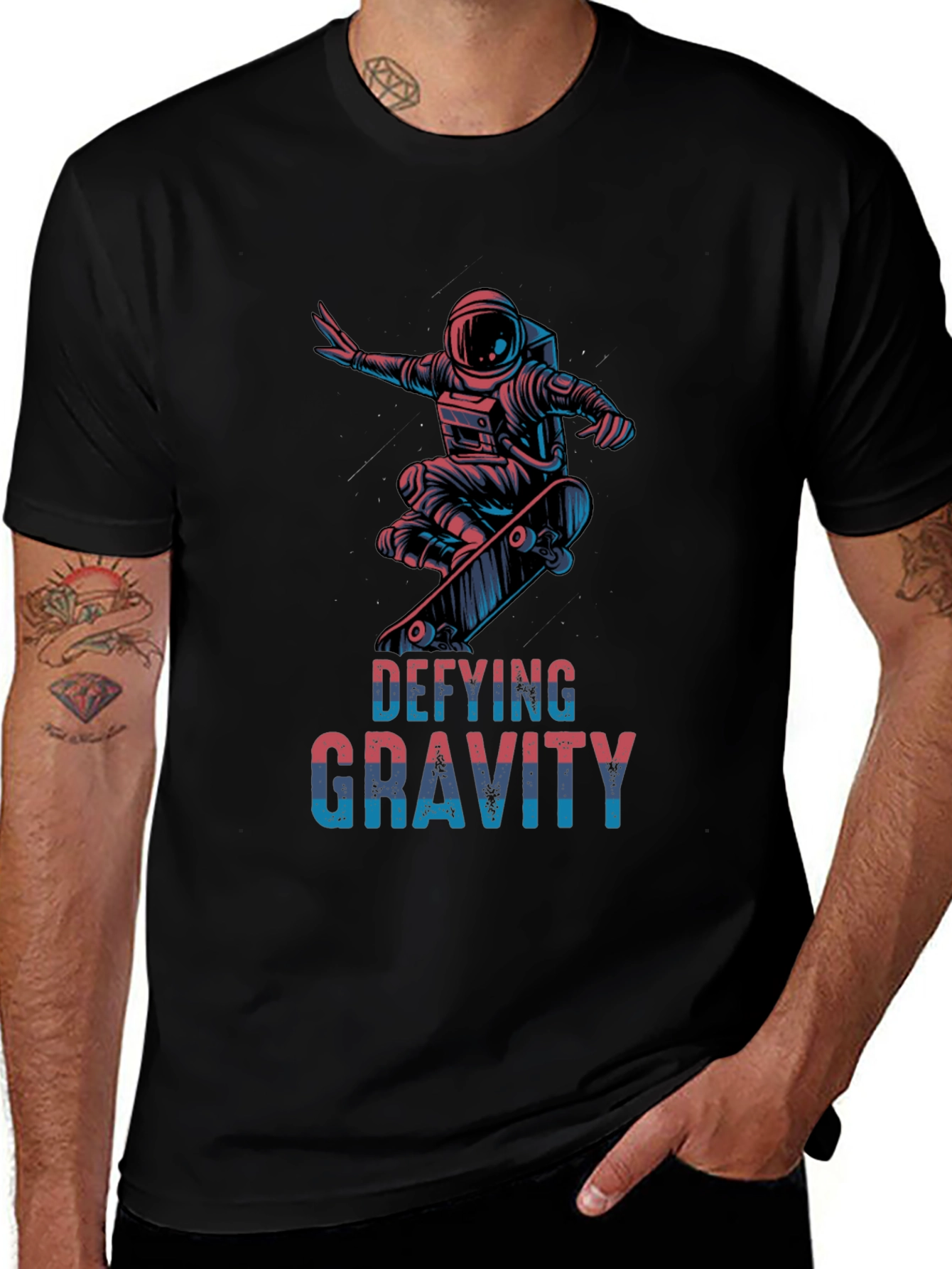 Defying Gravity Skateboard Astronaut Black T-Shirt