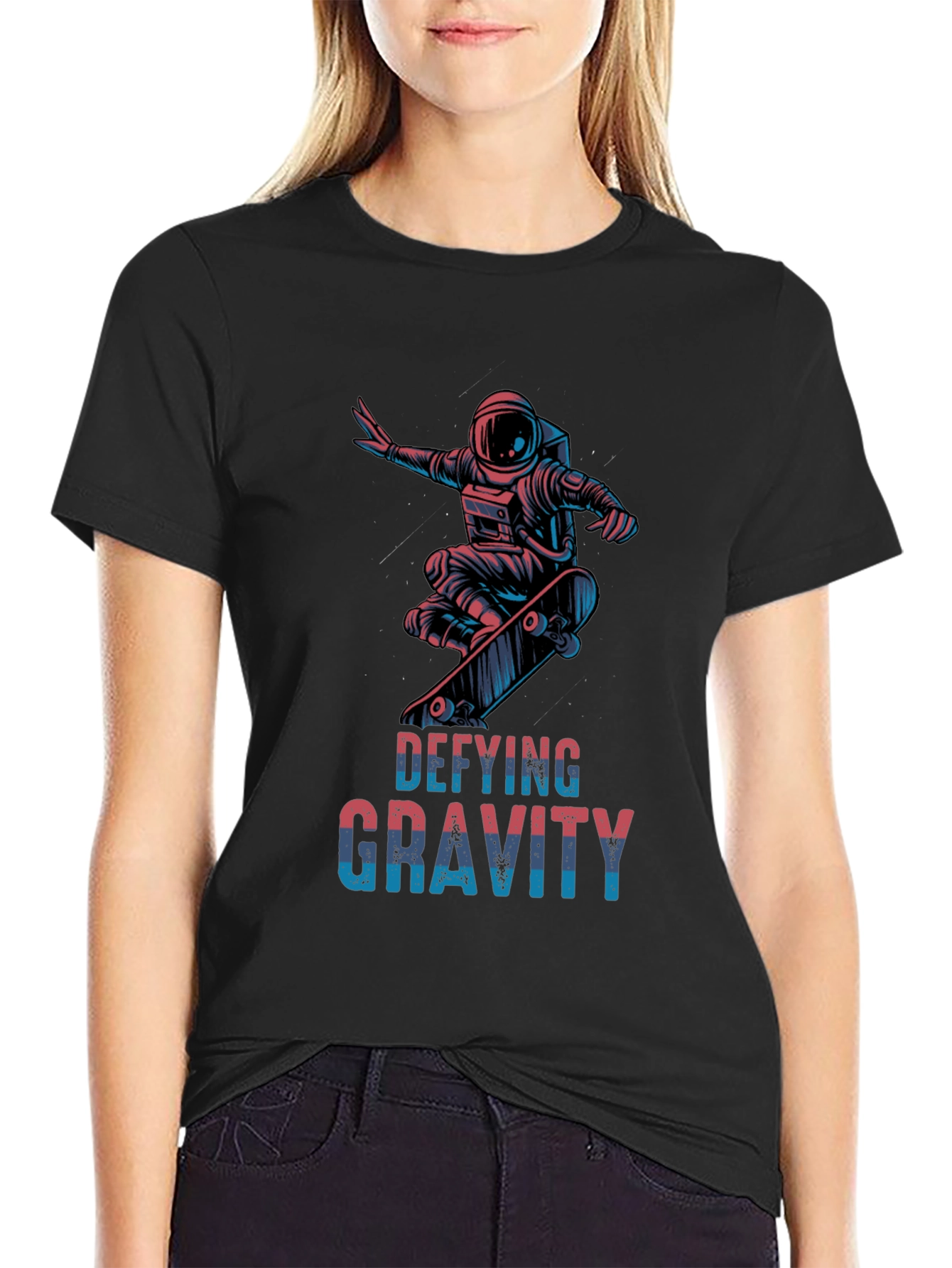 Defying Gravity Skateboard Astronaut Black T-Shirt