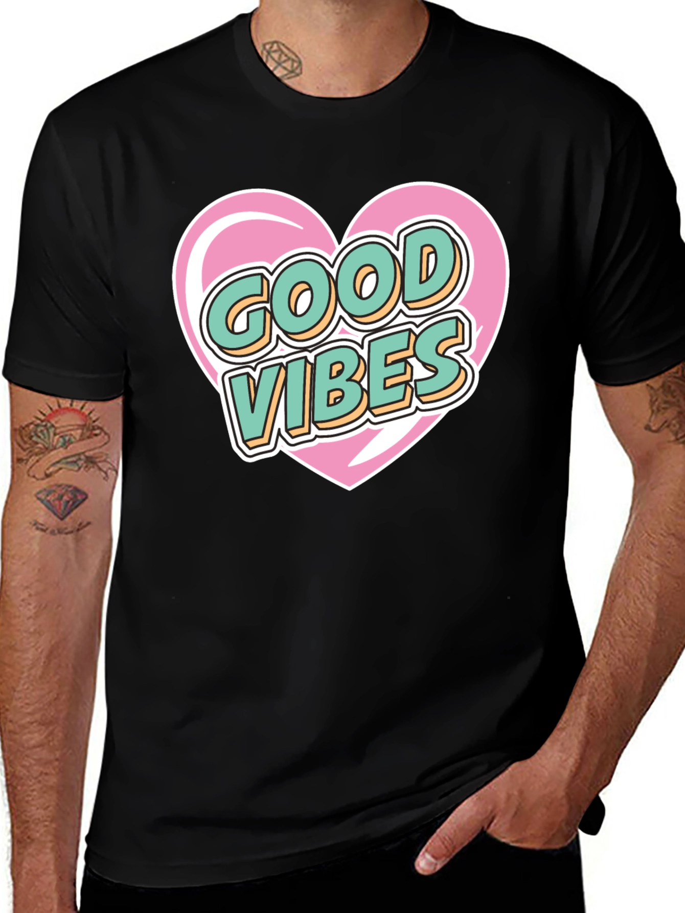 Good Vibes Heart Graphic Tee - Stylish Black T-Shirt