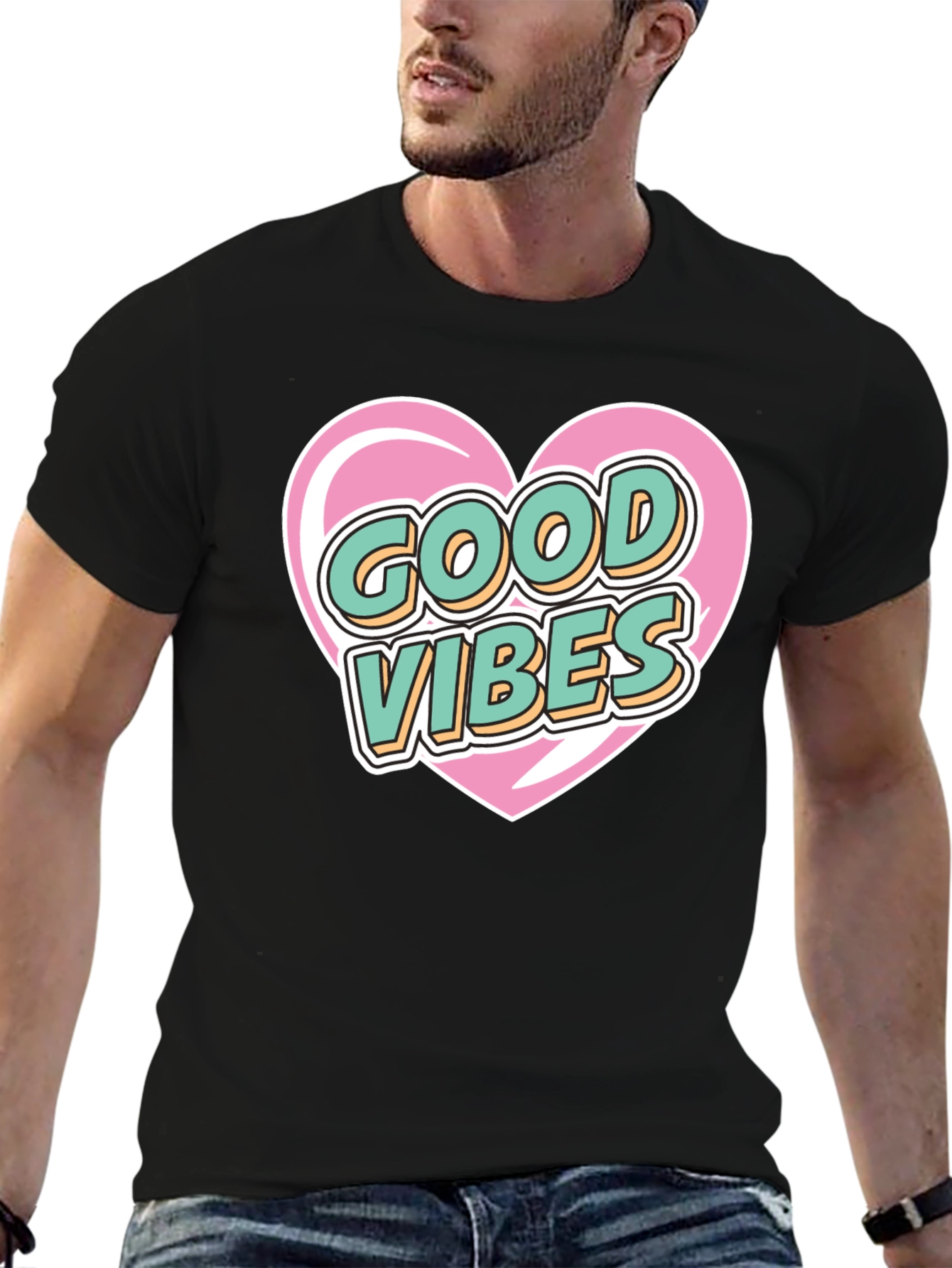 Good Vibes Heart Graphic Tee - Stylish Black T-Shirt