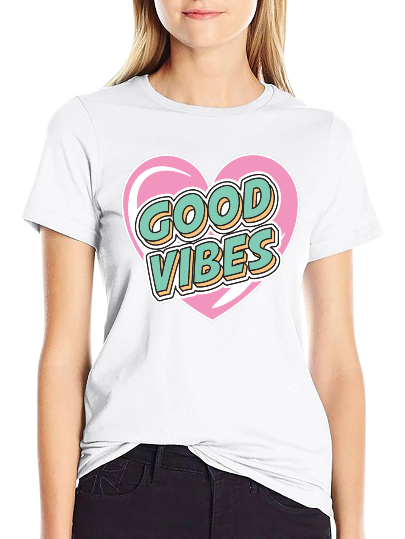 Good Vibes Heart Graphic Tee - Stylish Black T-Shirt