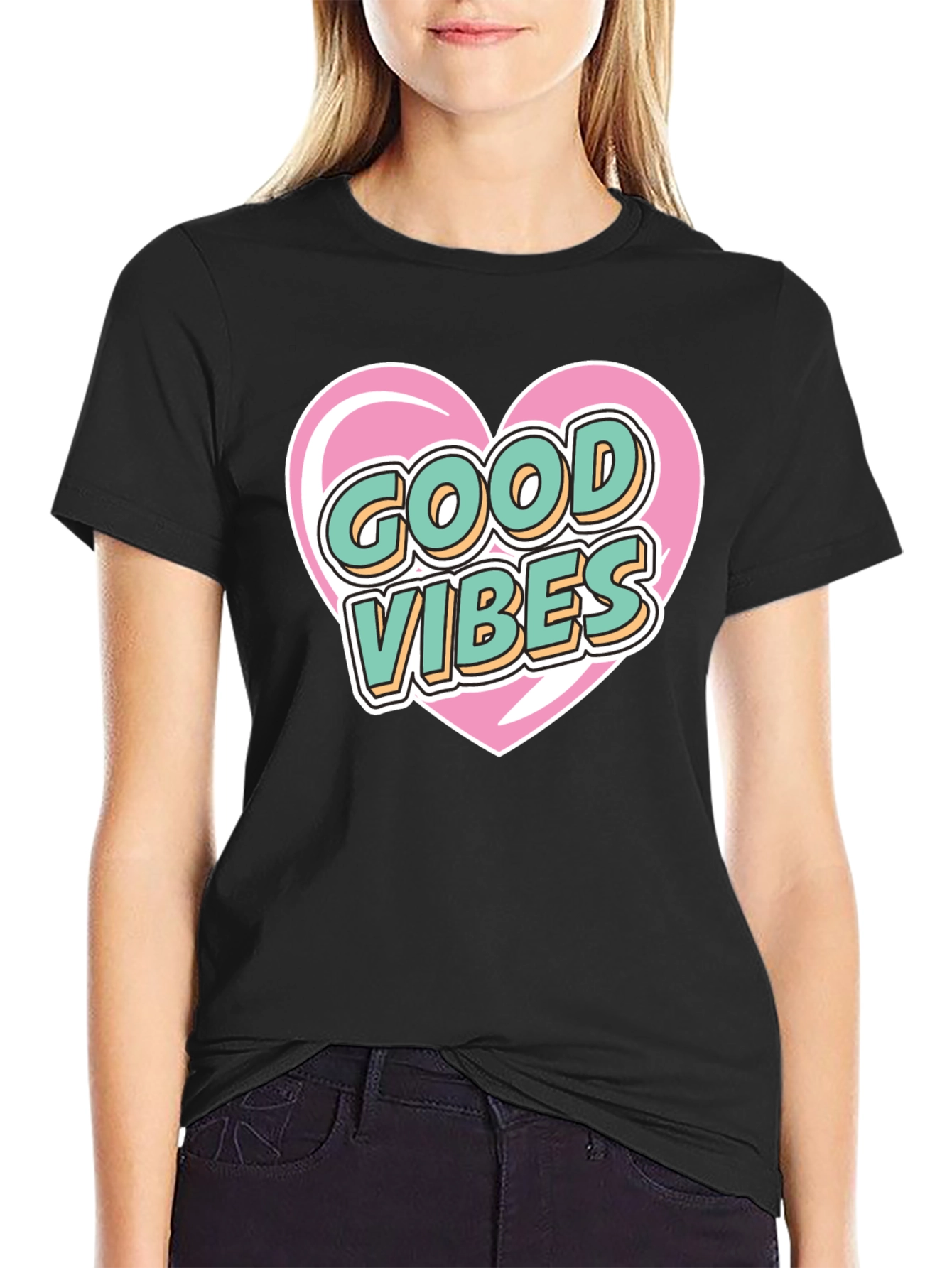 Good Vibes Heart Graphic Tee - Stylish Black T-Shirt