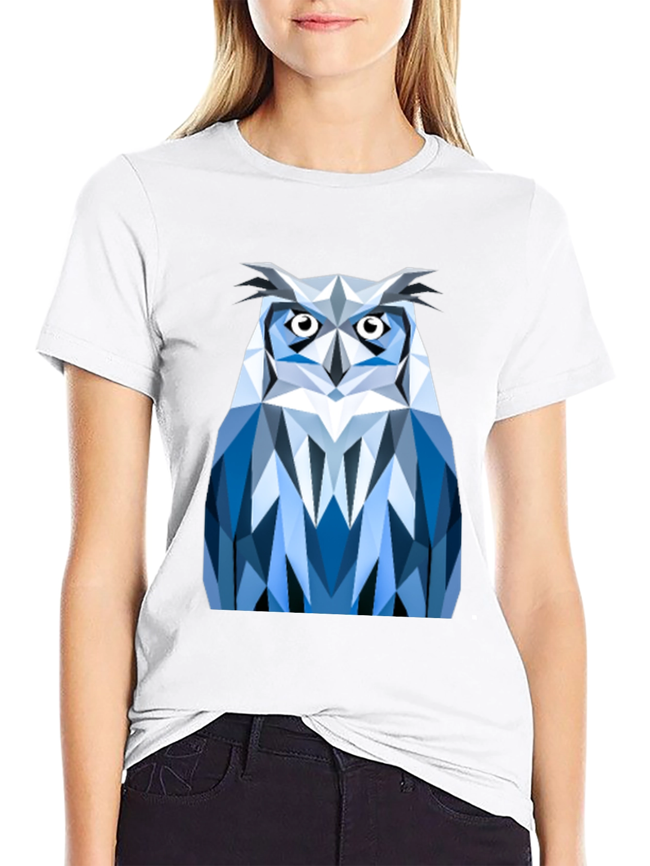 Geometric Owl Print Black T-Shirt