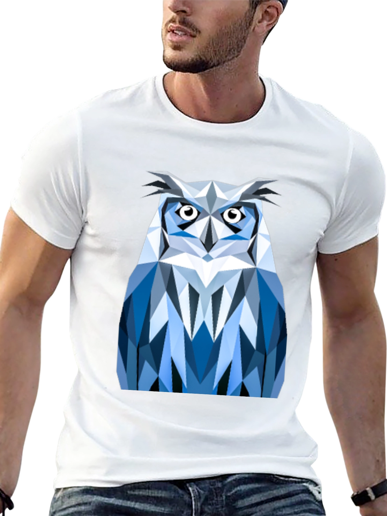 Geometric Owl Print Black T-Shirt