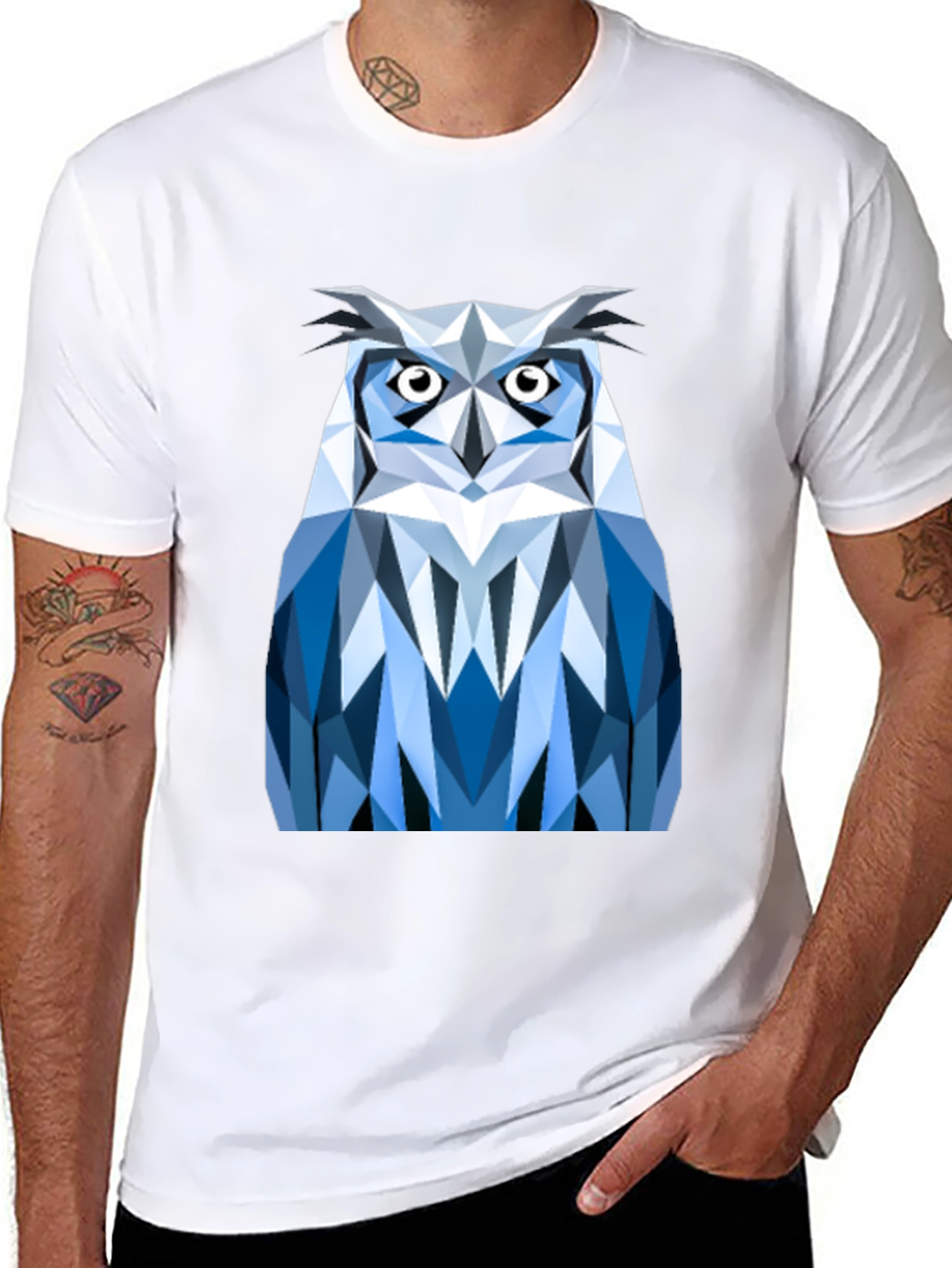 Geometric Owl Print Black T-Shirt