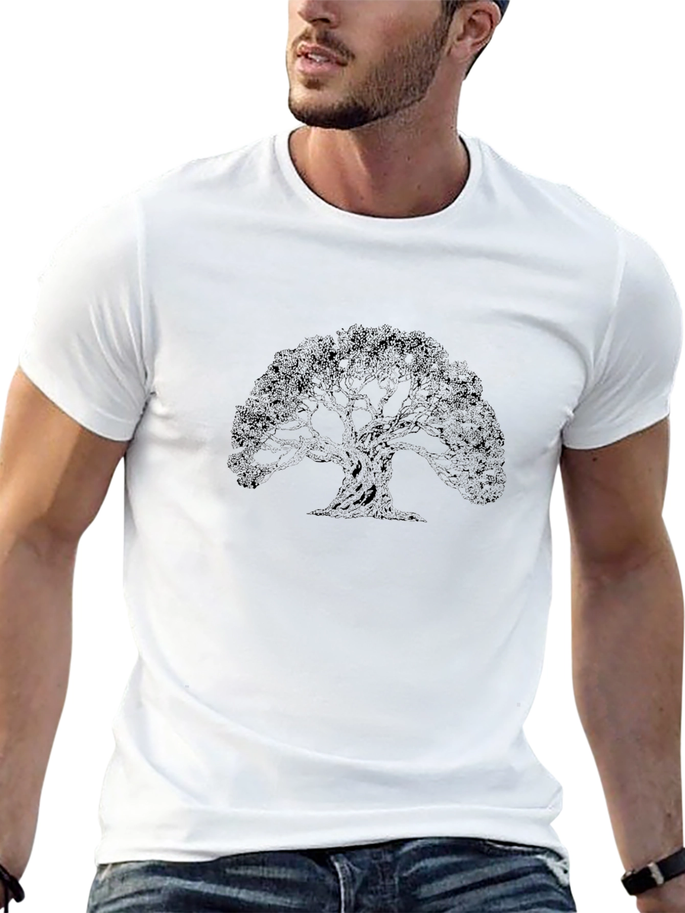 Black T-Shirt with Tree Graphic Print