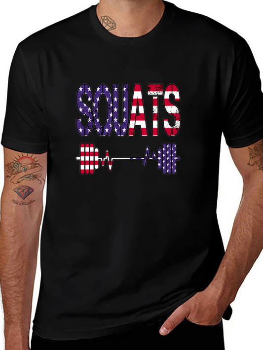 Patriotic Squats Graphic Tee - American Flag Design
