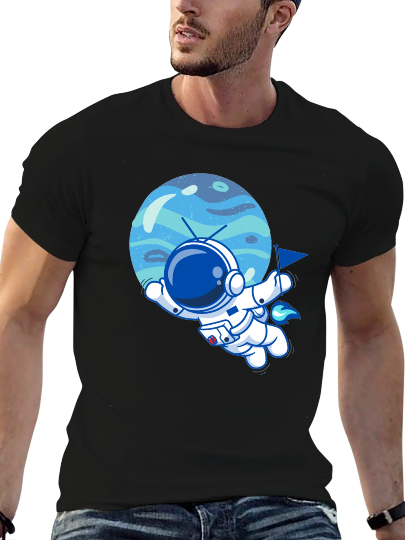 Astronaut & Planet Graphic Tee - Cool Space T-Shirt