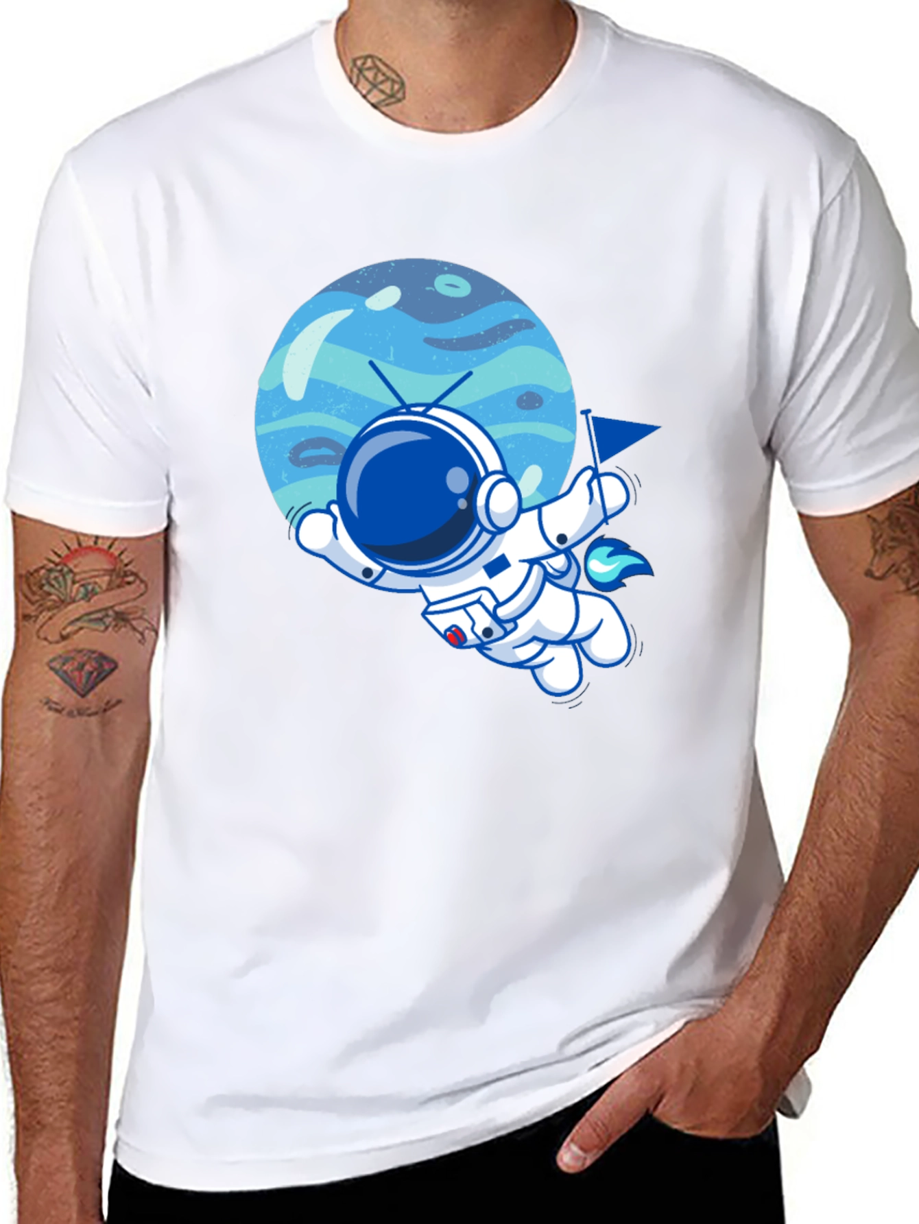 Astronaut & Planet Graphic Tee - Cool Space T-Shirt