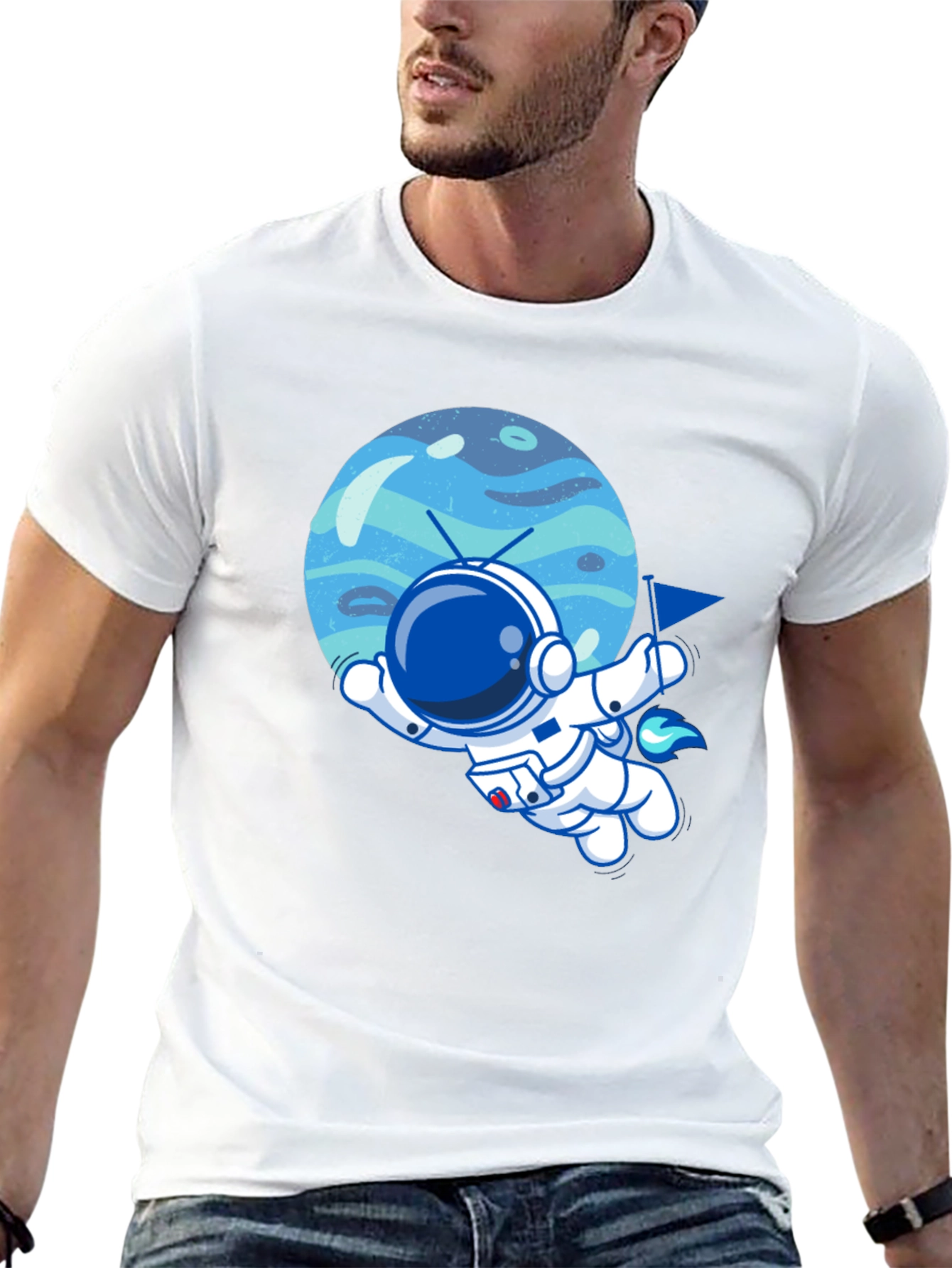 Astronaut & Planet Graphic Tee - Cool Space T-Shirt